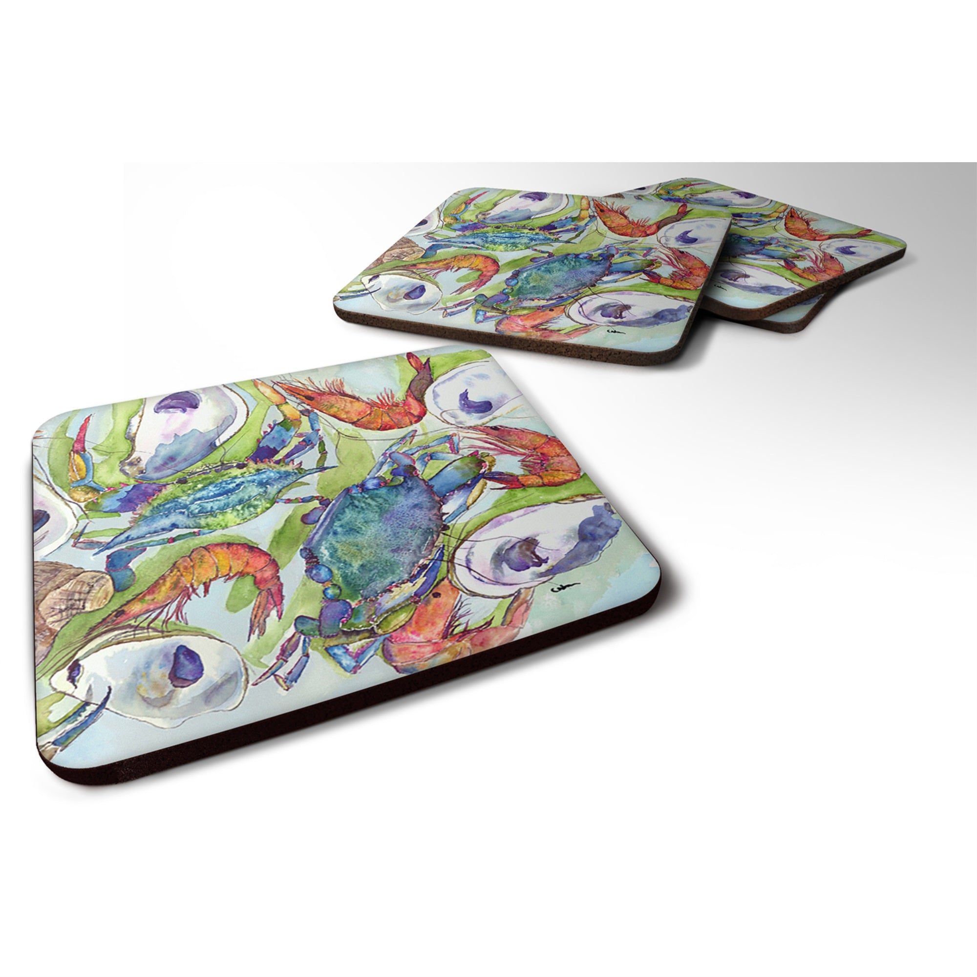 Caroline'S Treasures 8547Fc Crab Foam Coasters (Set Of 4), 3.5 H X 3.5 W, Multicolor
