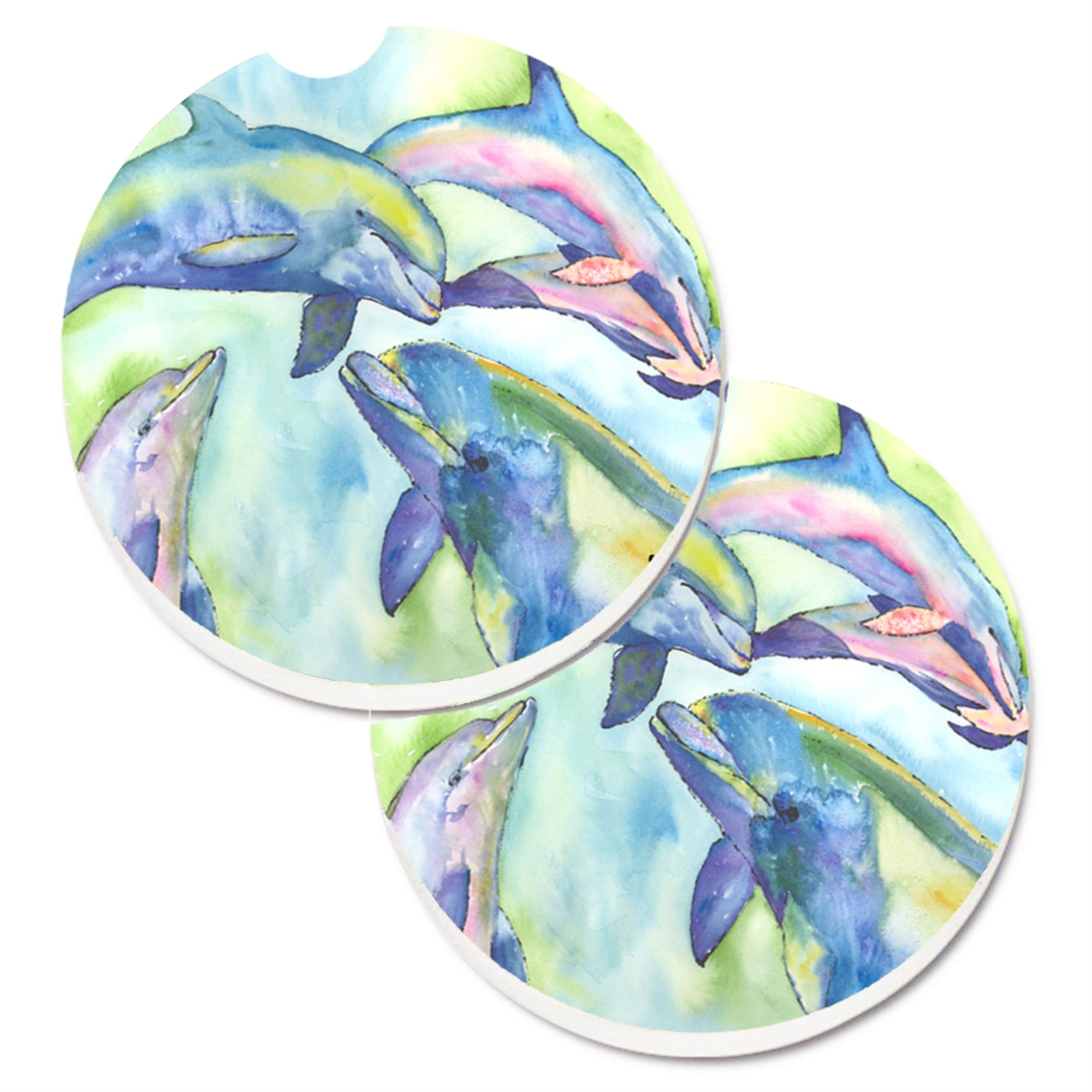 Caroline'S Treasures Dolphin Set Of 2 Cup Holder Car Coasters 8548Carc, 2.56, Multicolor