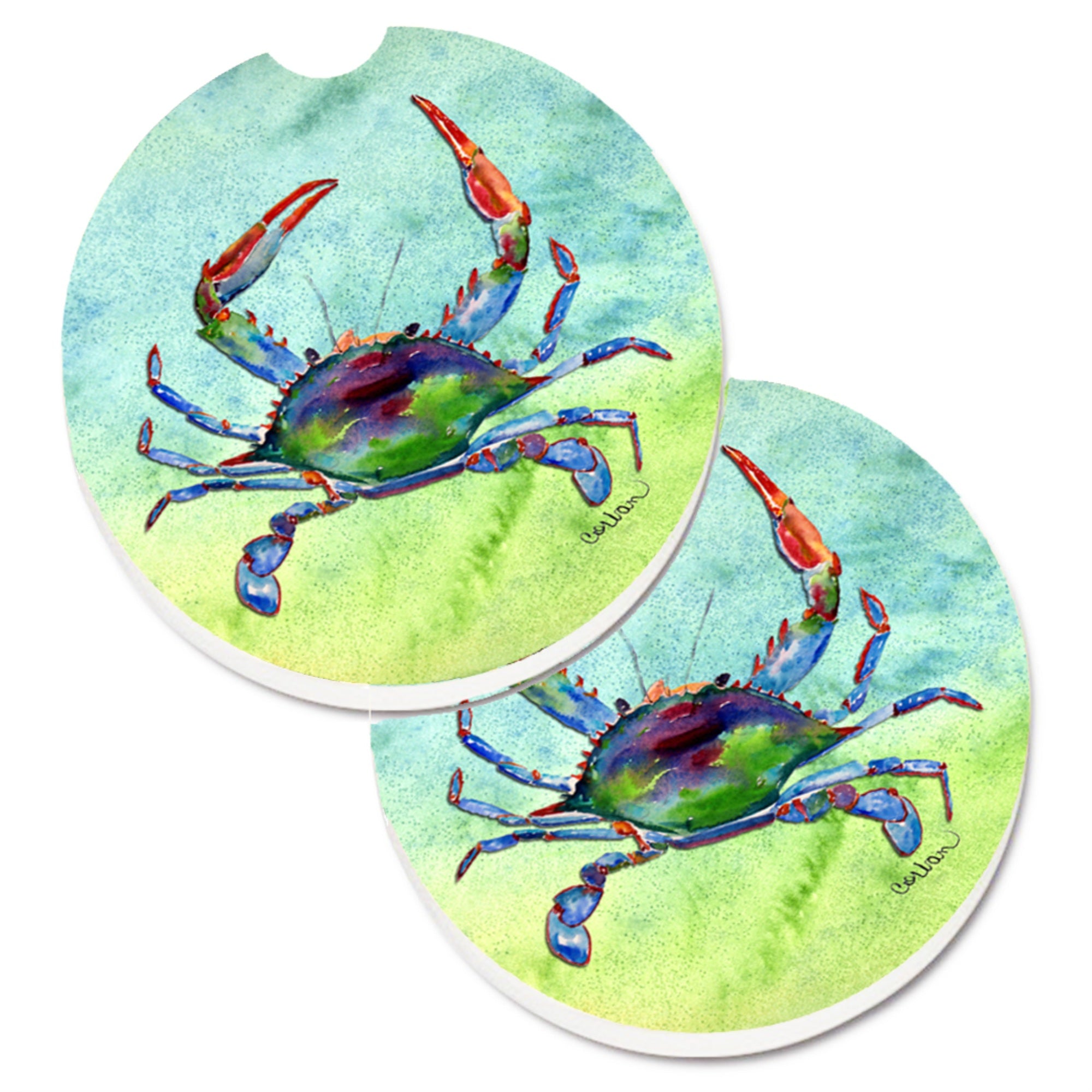 Caroline'S Treasures Crab Set Of 2 Cup Holder Car Coasters 8550Carc, 2.56, Multicolor