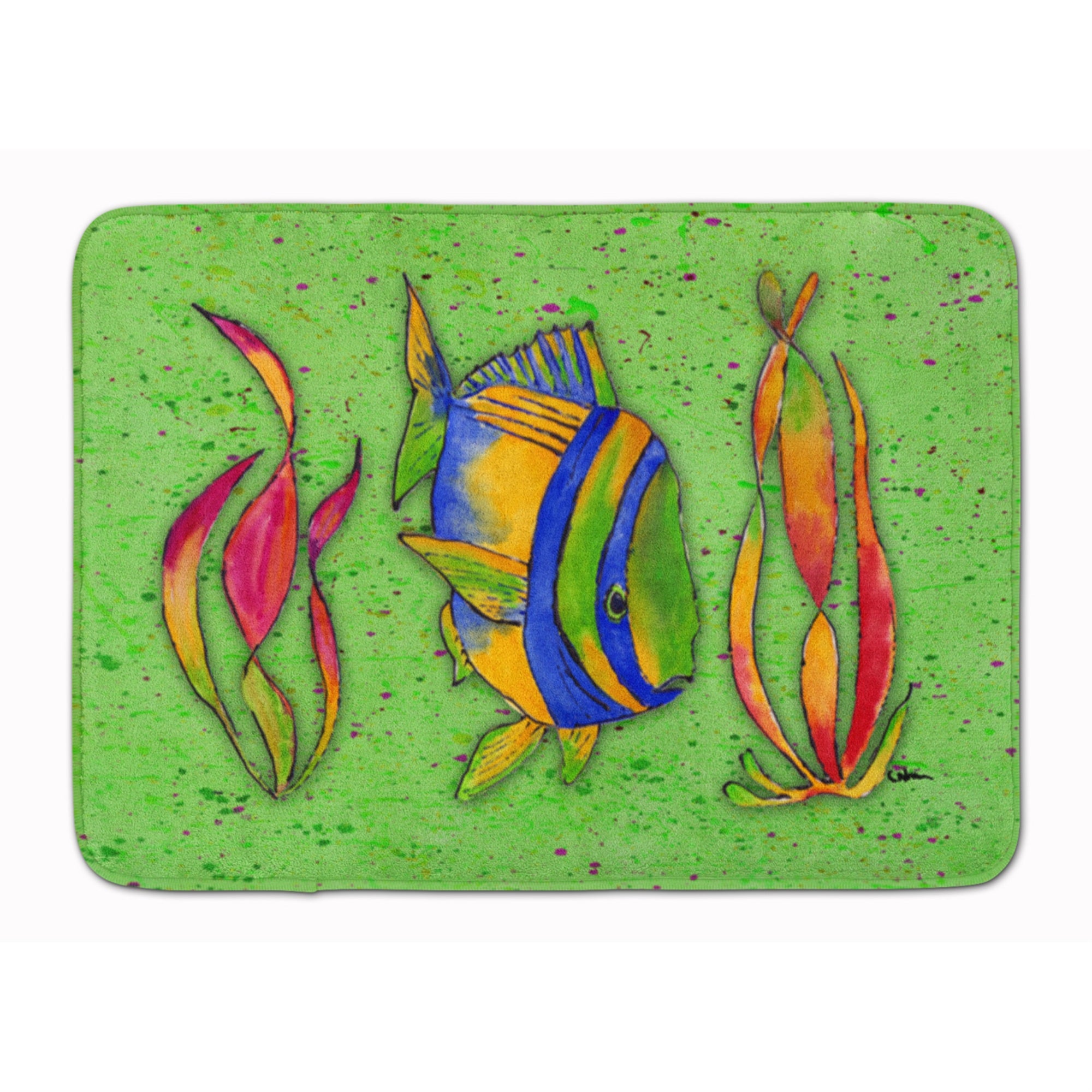 Caroline'S Treasures Tropical Fish On Green Floor Mat, 19 X 27, Multicolor