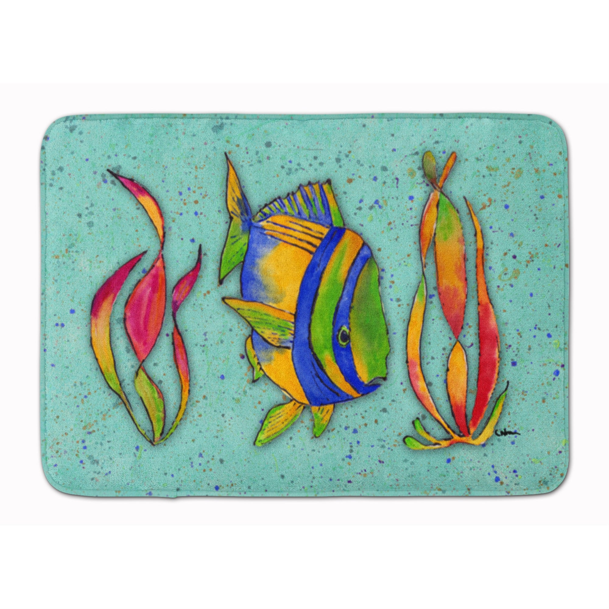 Caroline'S Treasures Tropical Fish On Teal Floor Mat, 19 X 27, Multicolor