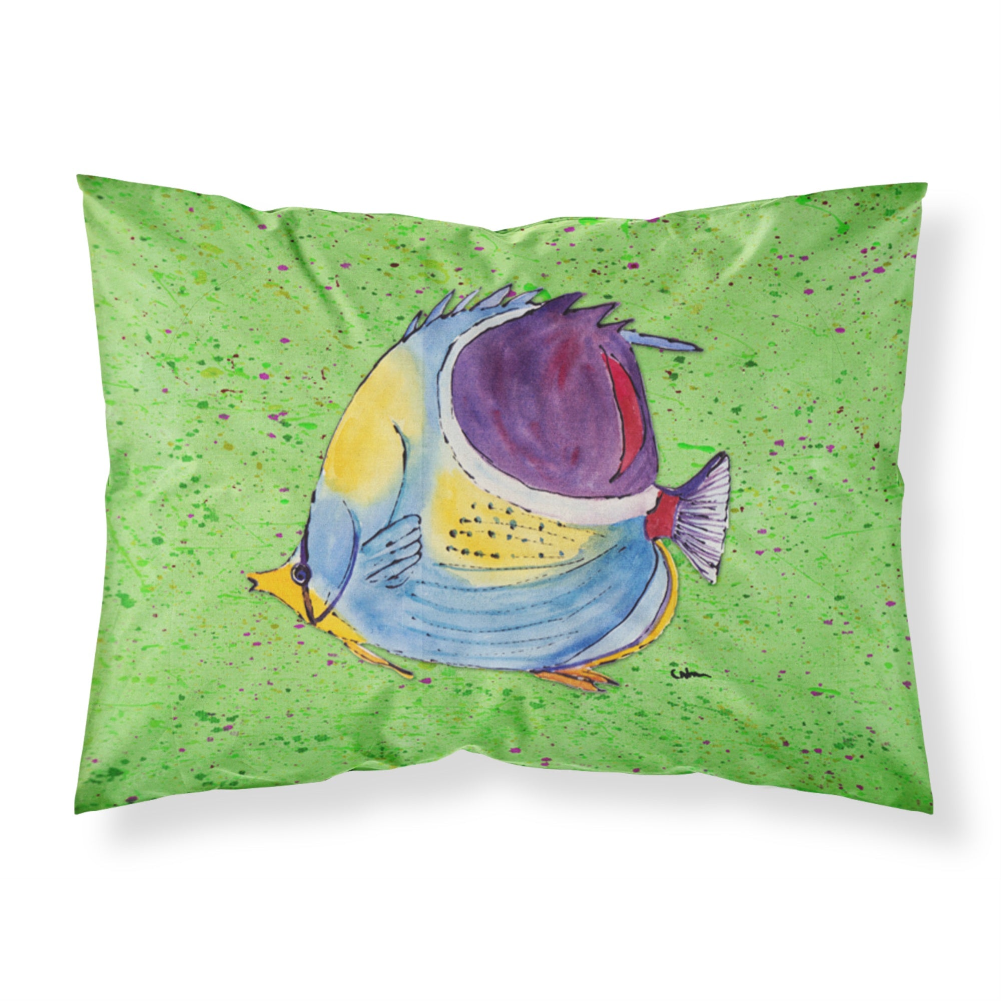 Caroline'S Treasures 8574Pillowcase Tropical Fish On Green Moisture Wicking Fabric Standard Pillowcase, Large, Multicolor