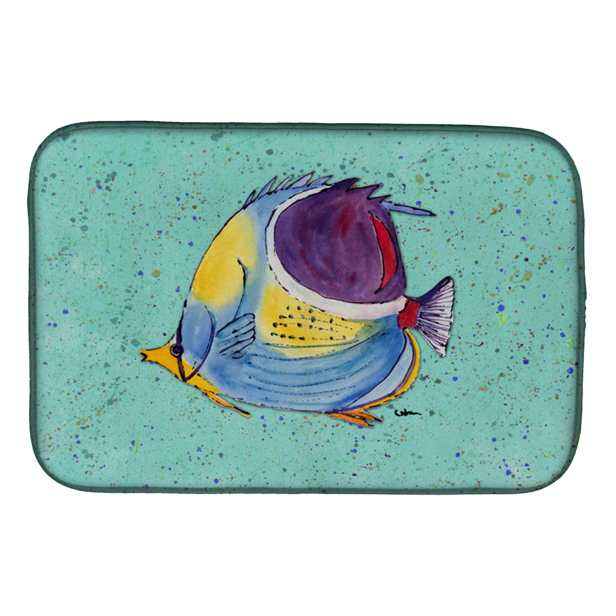 Caroline'S Treasures Tropical Fish On Teal Dish Drying Mat, 14 X 21, Multicolor