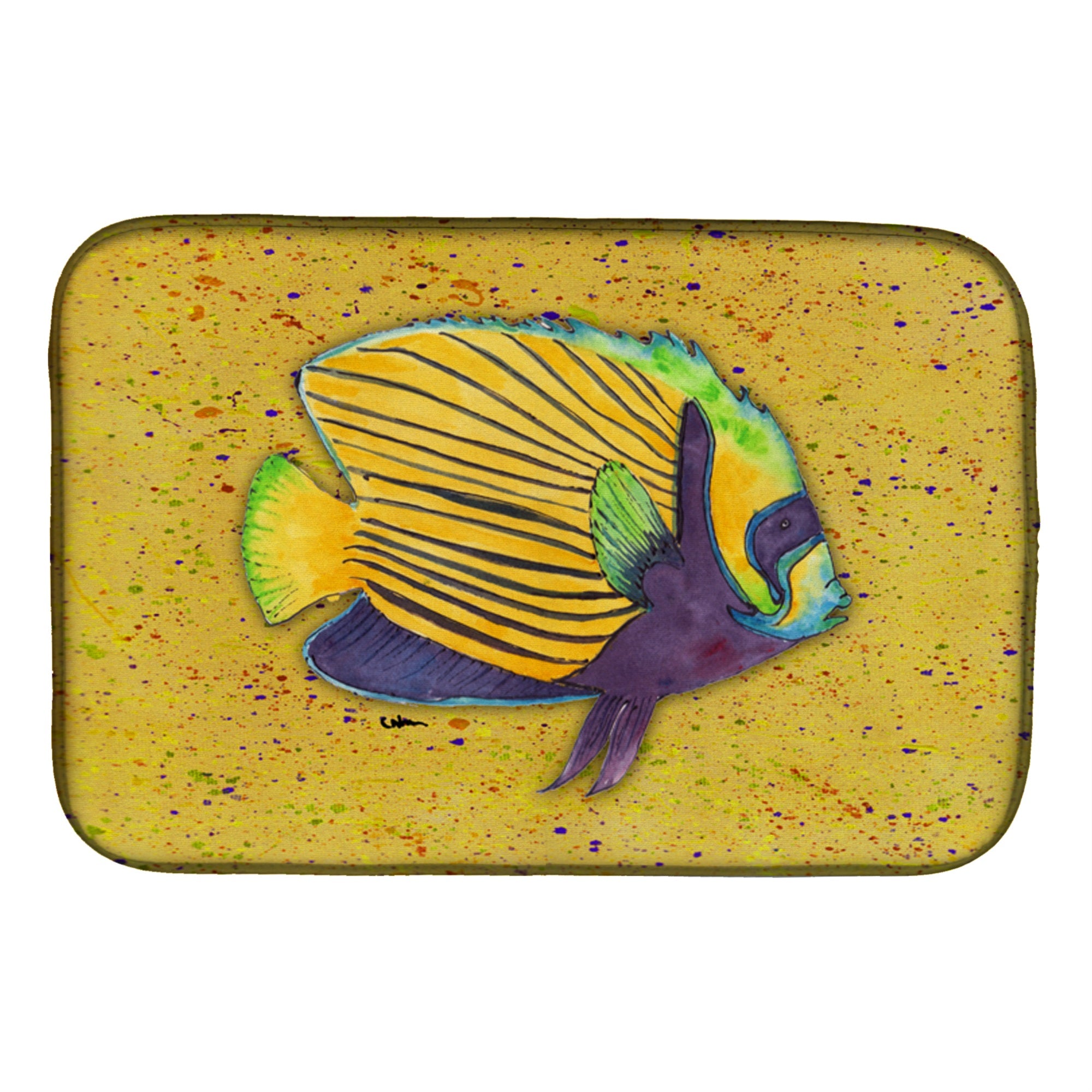 Caroline'S Treasures Tropical Fish On Mustard Dish Drying Mat, 14 X 21, Multicolor