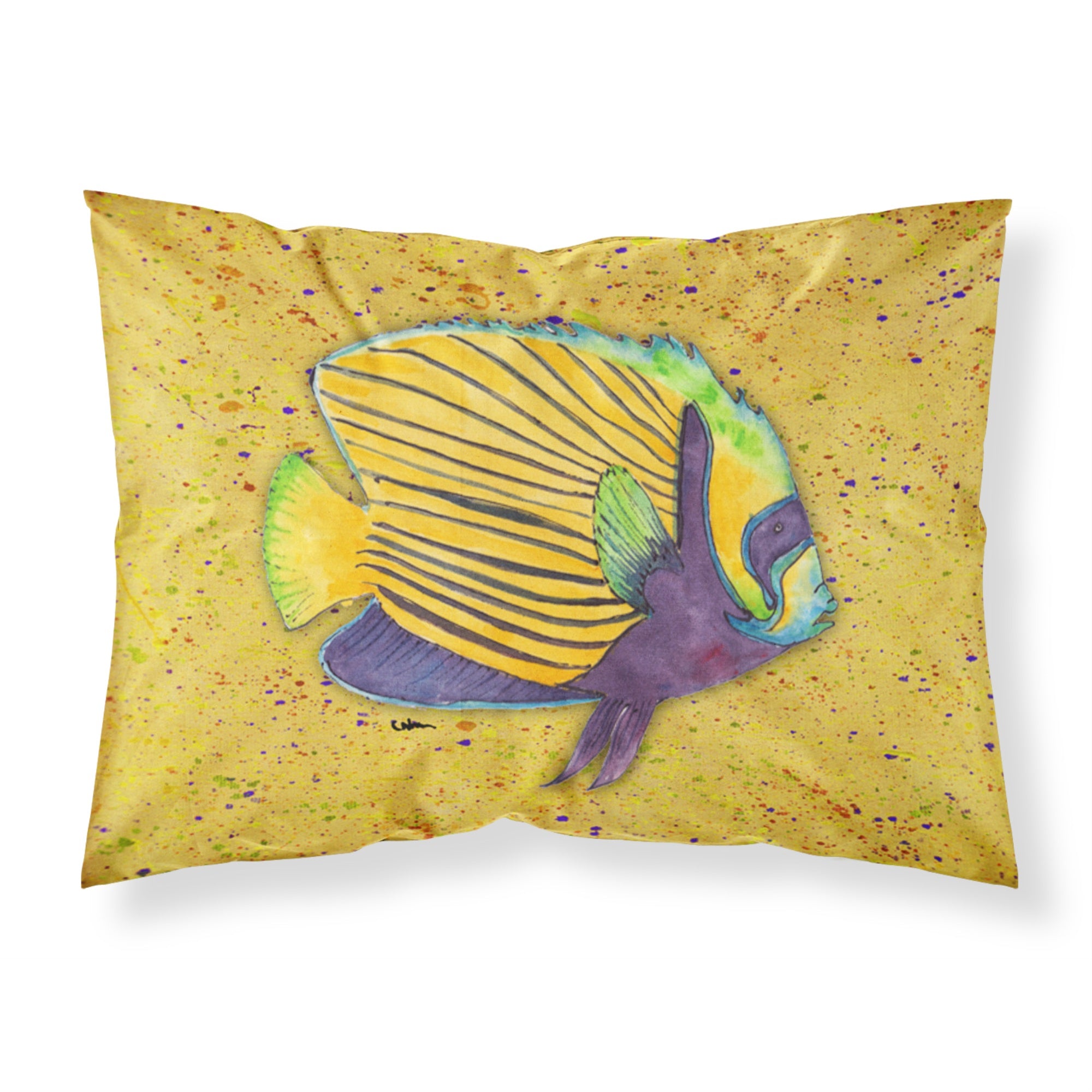 Caroline'S Treasures 8577Pillowcase Tropical Fish On Mustard Moisture Wicking Fabric Standard Pillowcase, Large, Multicolor