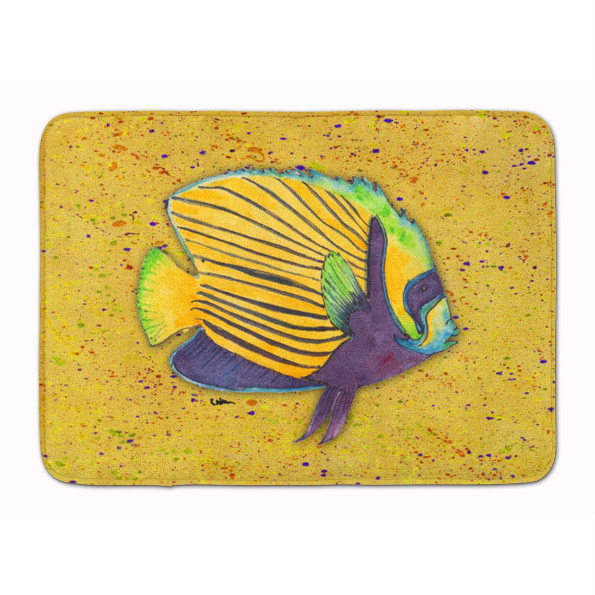 Caroline'S Treasures Tropical Fish On Mustard Floor Mat, 19 X 27, Multicolor