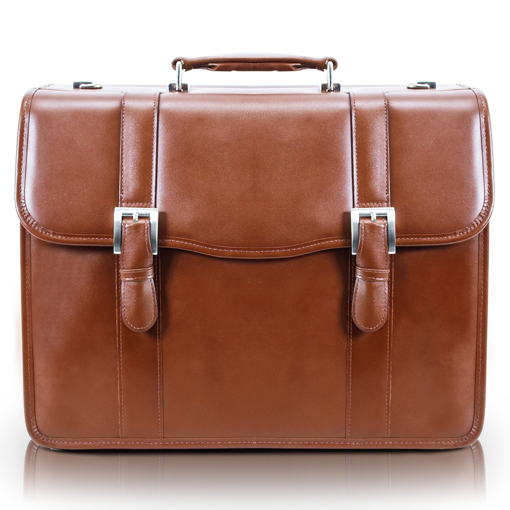 V Series | FLOURNOY | 15 Leather Double Compartment Laptop Briefcase - Brown