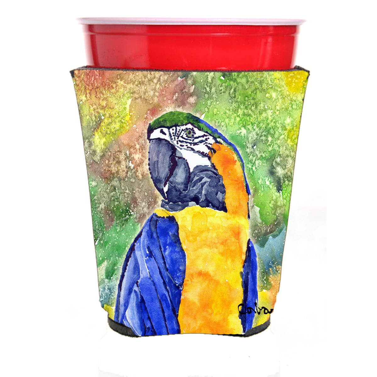 Caroline'S Treasures 8600-2Rsc Parrot Head Yellow Red Solo Cup Hugger, Multicolor