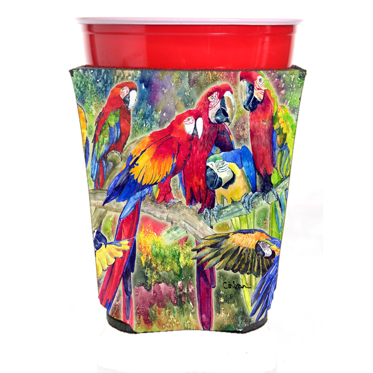 Caroline'S Treasures 8600Rsc Parrot Head Group Red Solo Cup Hugger, Multicolor