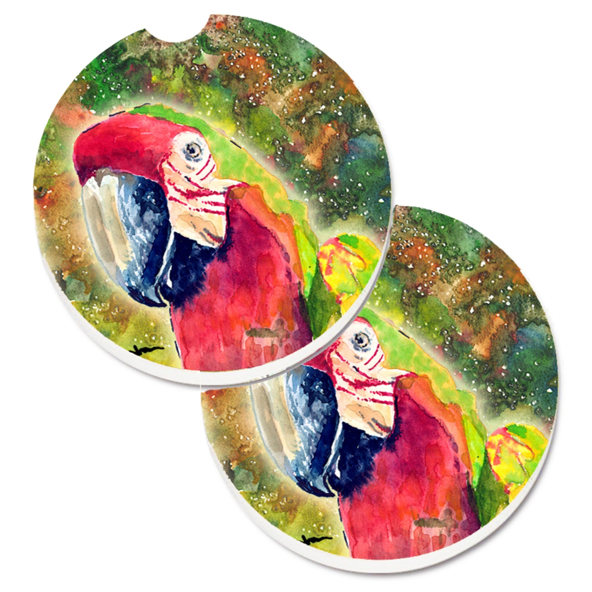 Caroline'S Treasures Parrot Head Set Of 2 Cup Holder Car Coasters 8601Carc, 2.56, Multicolor