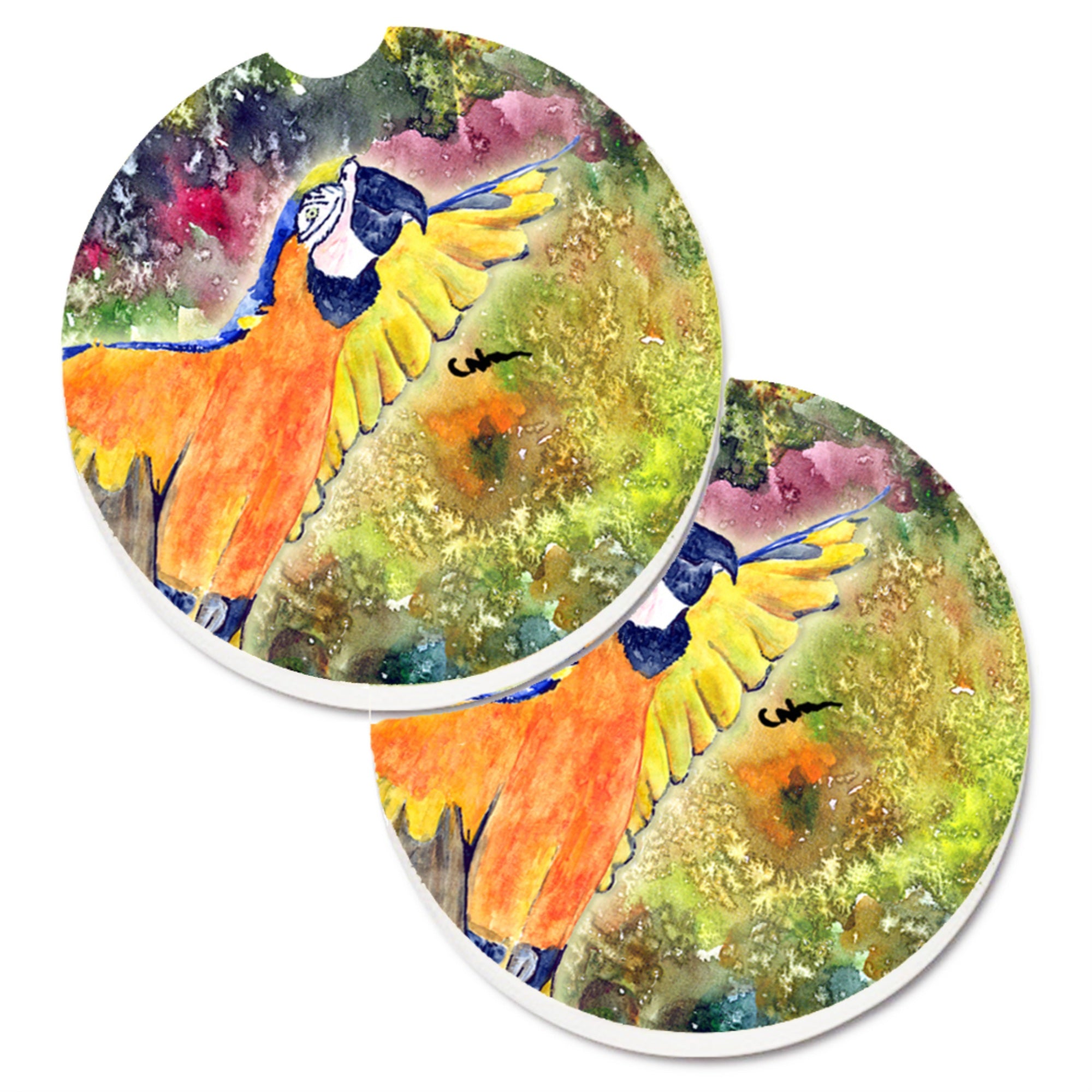 Caroline'S Treasures Parrot Head Set Of 2 Cup Holder Car Coasters 8602Carc, 2.56, Multicolor