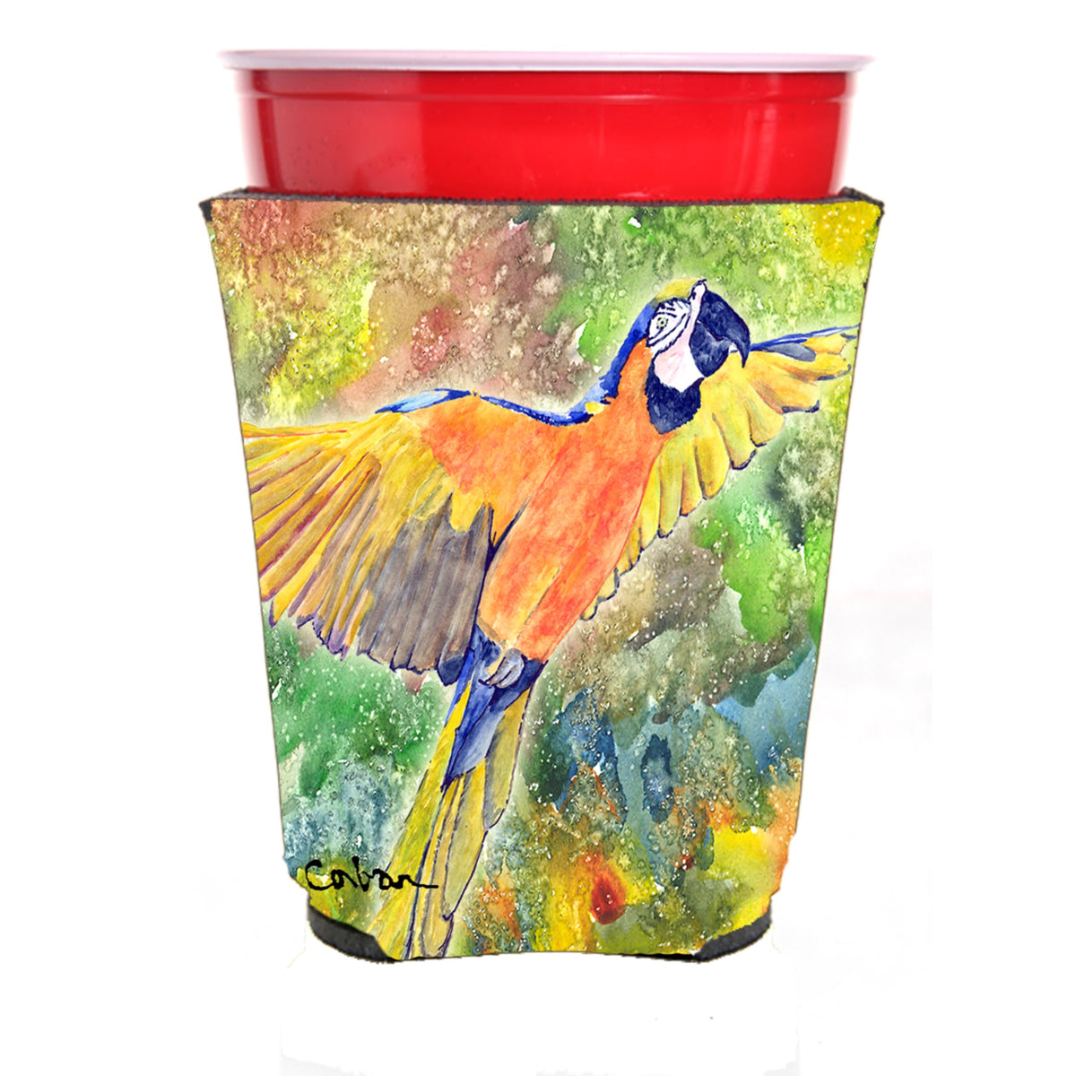 Caroline'S Treasures 8602Rsc Parrot Head Red Solo Cup Hugger, Multicolor