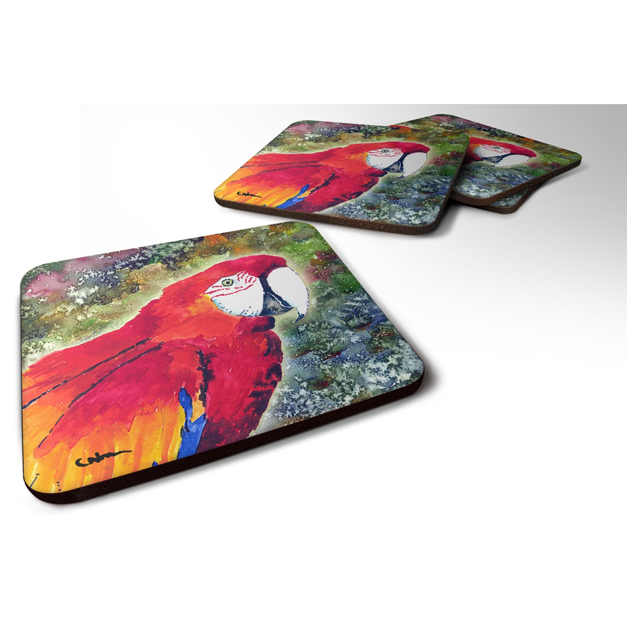 Caroline'S Treasures 8603Fc Parrot Foam Coasters (Set Of 4), 3.5 H X 3.5 W, Multicolor