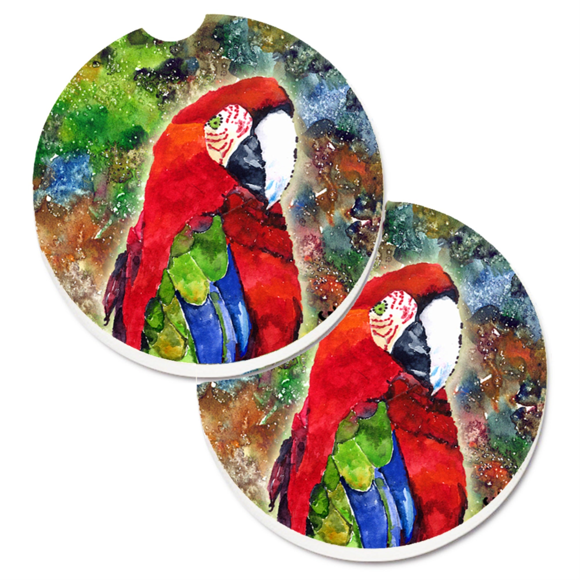 Caroline'S Treasures Bird - Parrot Set Of 2 Cup Holder Car Coasters 8606Carc, 2.56, Multicolor