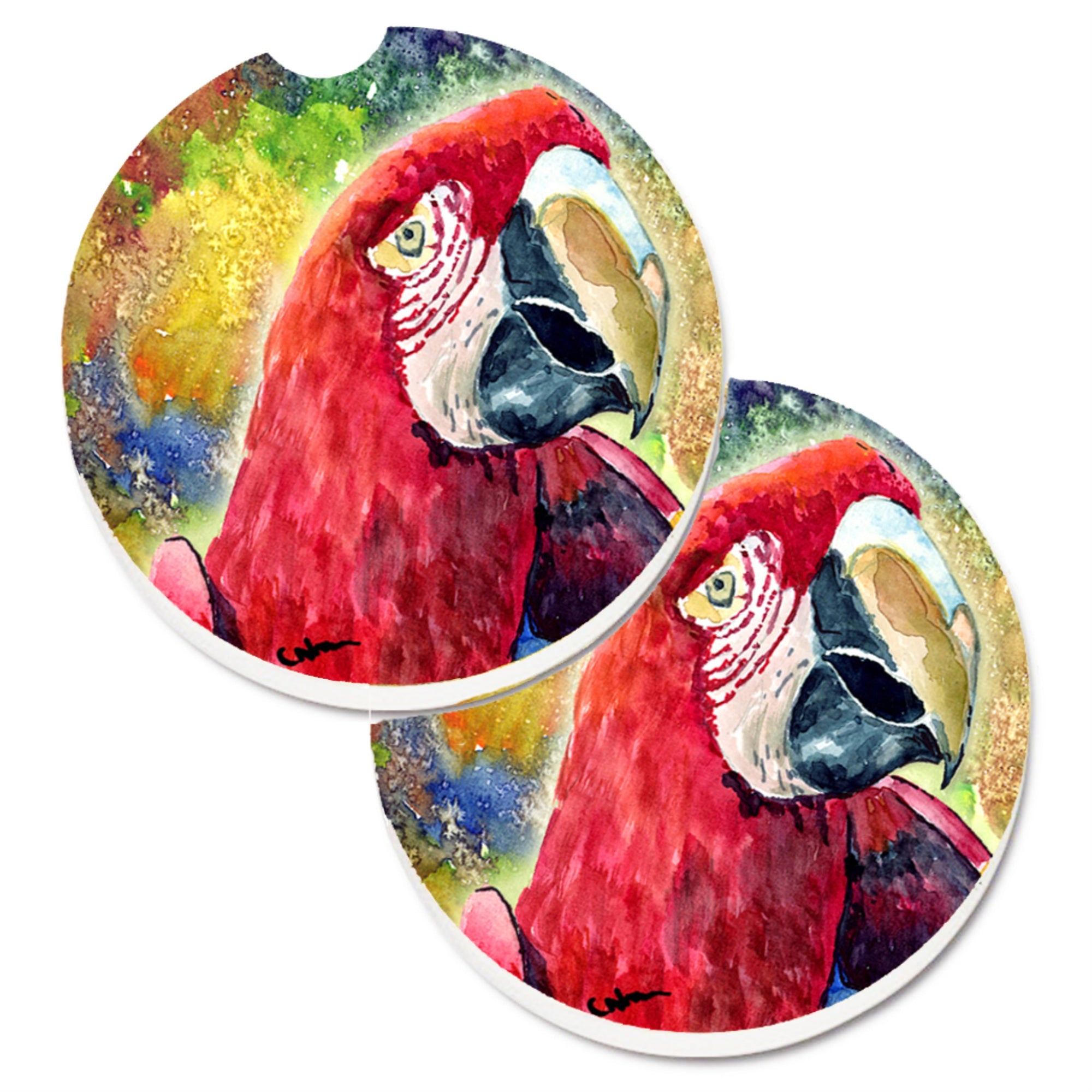 Caroline'S Treasures Bird - Parrot Set Of 2 Cup Holder Car Coasters 8607Carc, 2.56, Multicolor