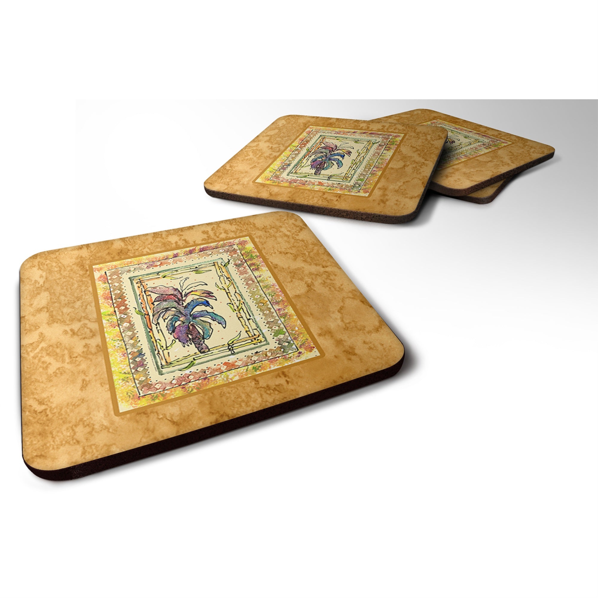 Caroline'S Treasures 8615Fc Palm Tree Foam Coasters (Set Of 4), 3.5 H X 3.5 W, Multicolor