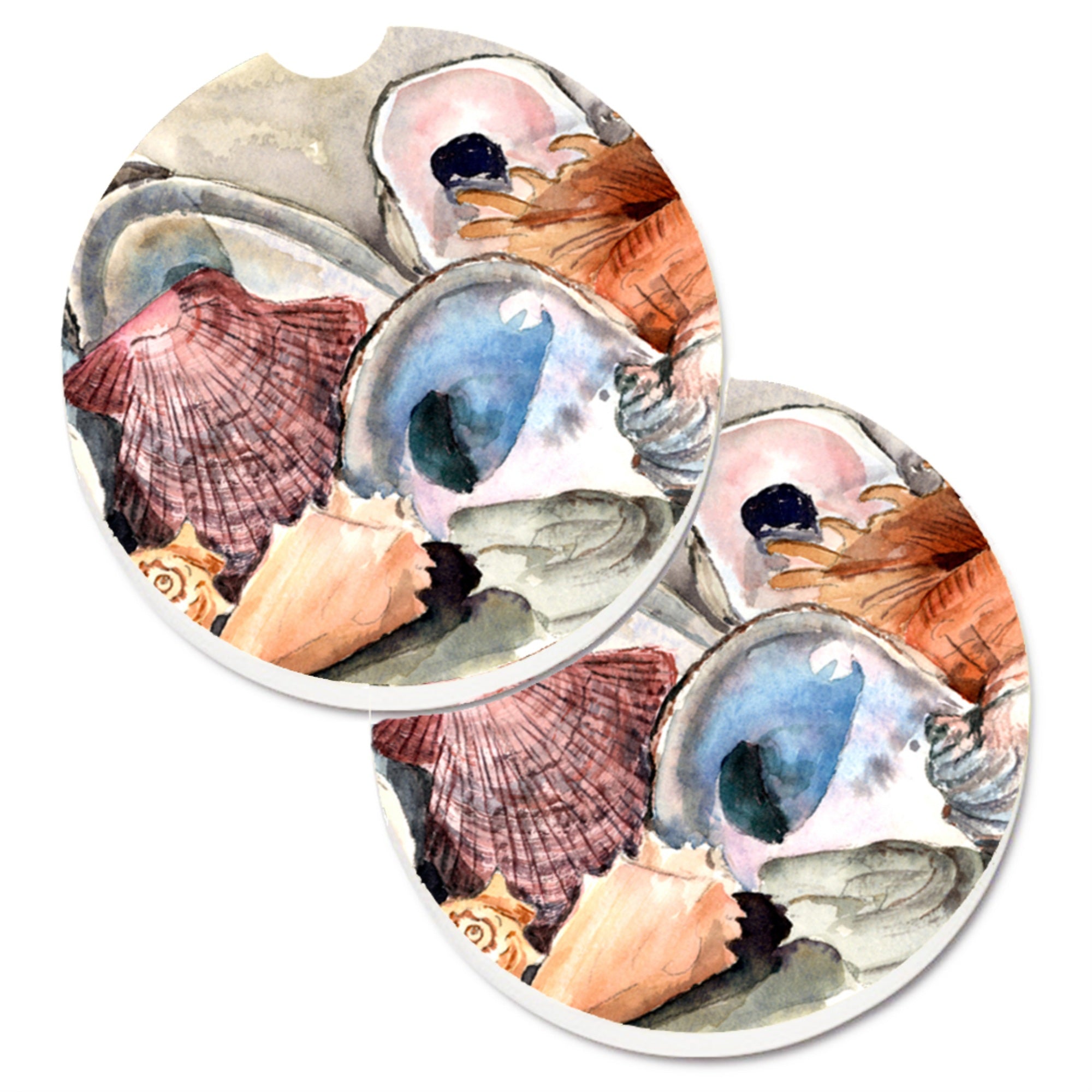 Caroline'S Treasures Sea Shells Set Of 2 Cup Holder Car Coasters 8619Carc, 2.56, Multicolor