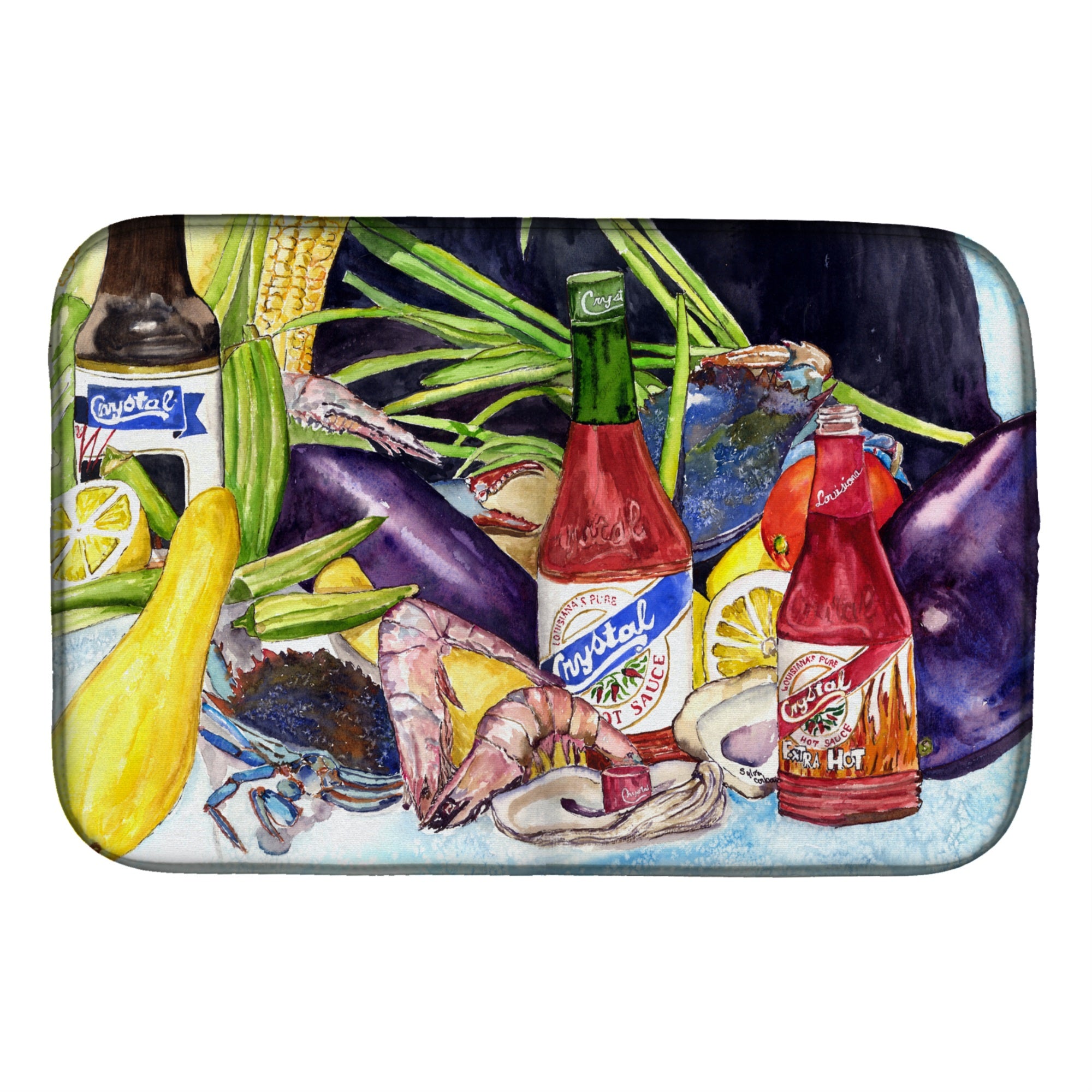 Caroline'S Treasures Crystal Hot Sauce With Seafood Dish Drying Mat, 14 X 21, Multicolor