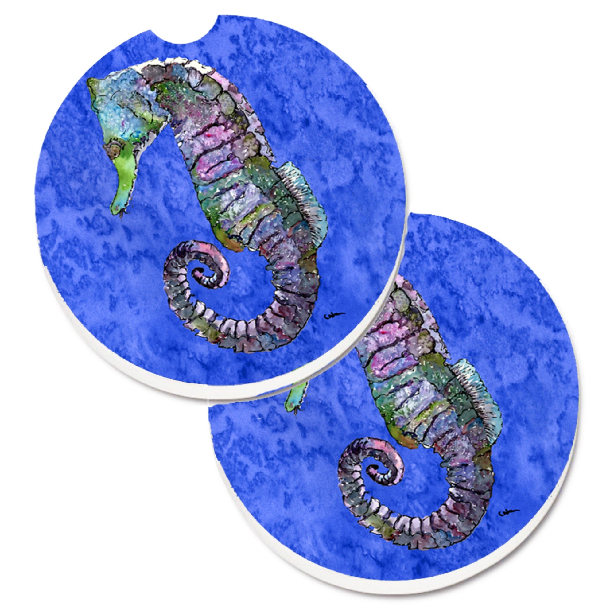 Caroline'S Treasures Seahorse Set Of 2 Cup Holder Car Coasters 8639Carc, 2.56, Multicolor
