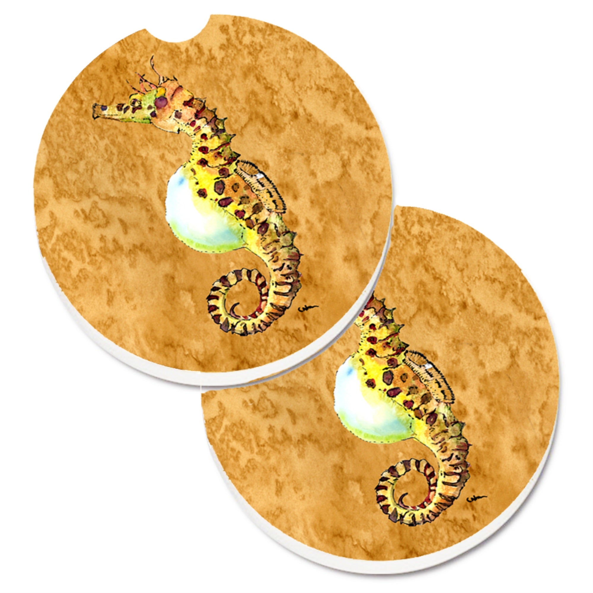 Caroline'S Treasures Seahorse Set Of 2 Cup Holder Car Coasters 8640Carc, 2.56, Multicolor