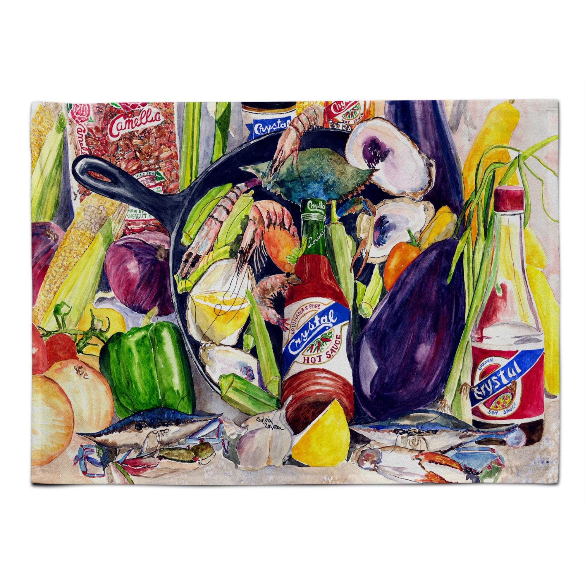 Caroline'S Treasures 8641Plmt Crystal Hot Sauce With Camellia Beans And Black Skillet Fabric Placemat, Multicolor