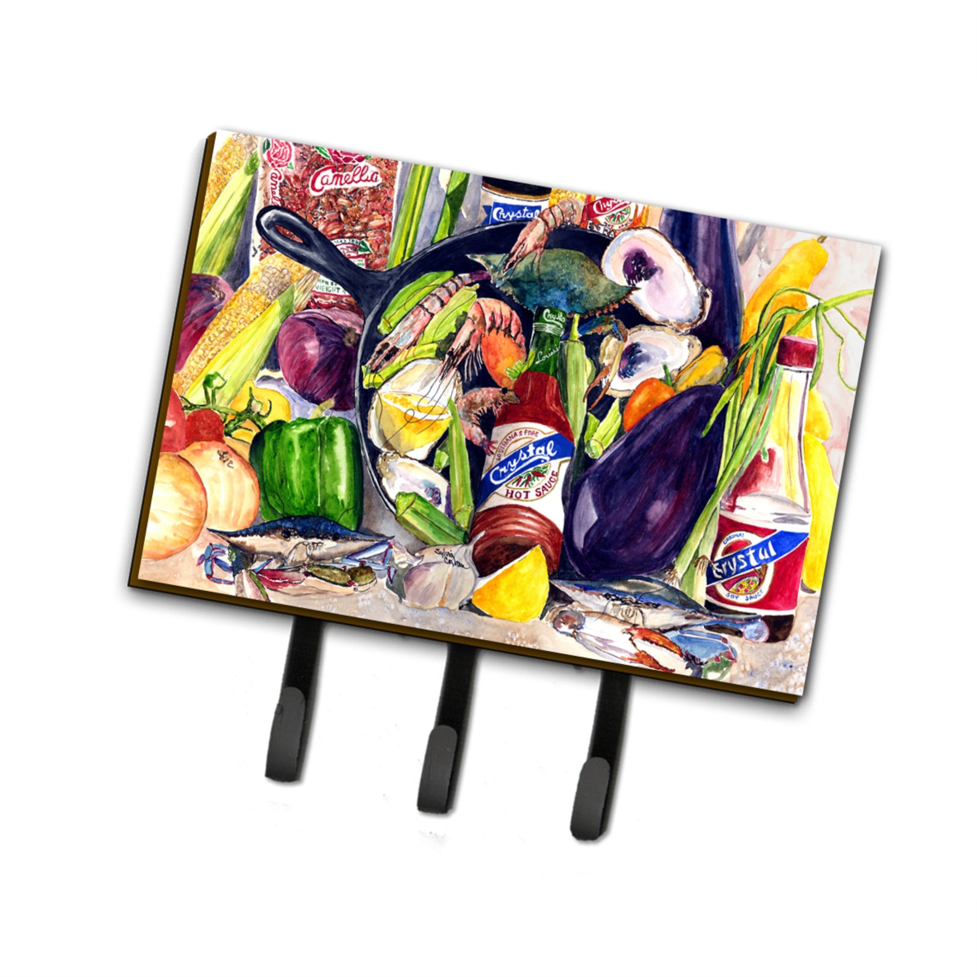 Caroline'S Treasures 8641Th68 Crystal Hot Sauce With Camellia Beans And Black Skillet Leash Or Key Holder, Large, Multicolor