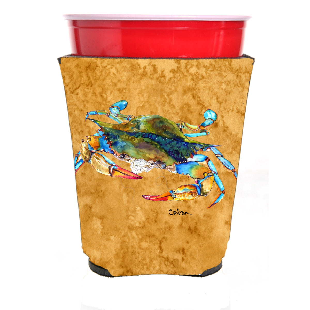 Crab On Gold Red Solo Cup Beverage Insulator Hugger