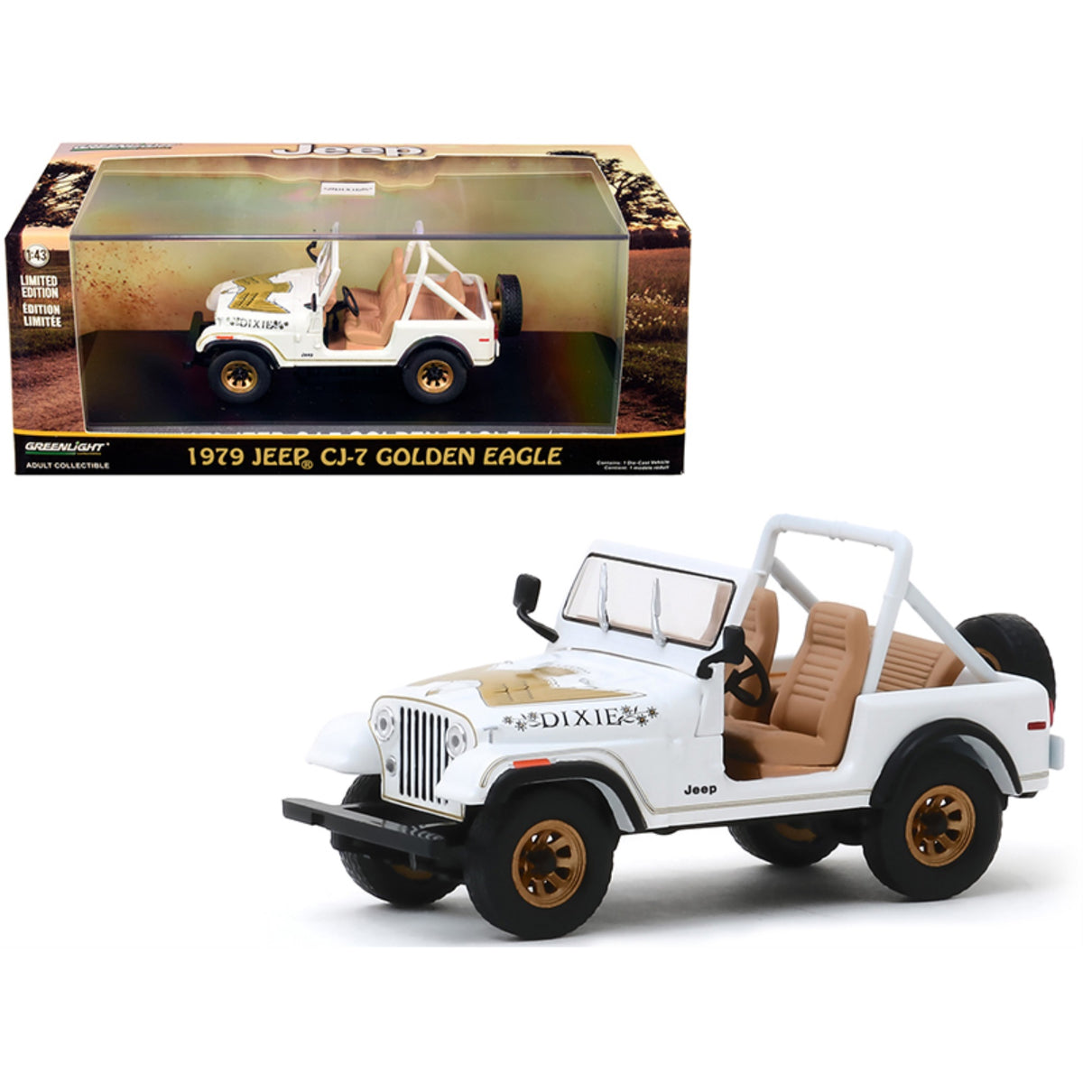 1979 Jeep Cj-7 Golden Eagle 'Dixie' White 1/43 Diecast Model Car  By Greenlight