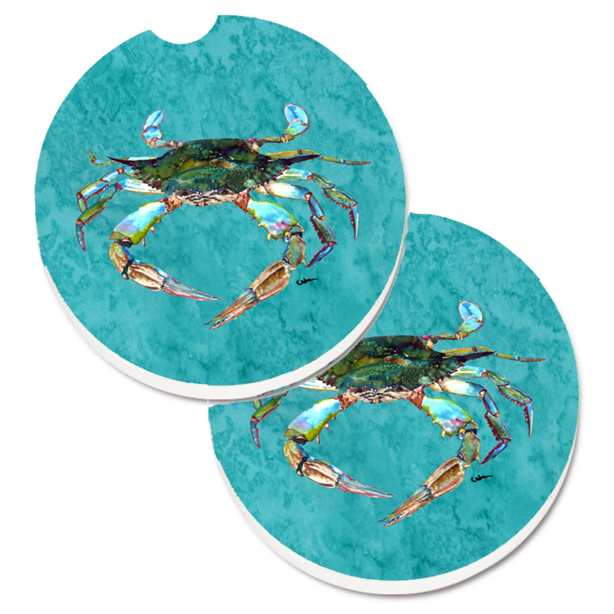 Caroline'S Treasures Crab Set Of 2 Cup Holder Car Coasters 8657Carc, 2.56, Multicolor