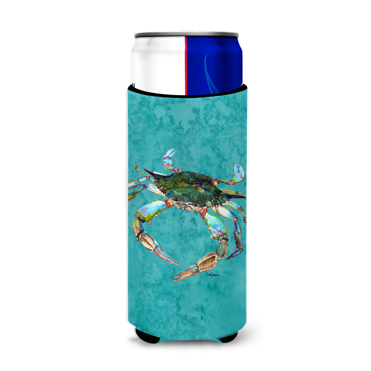 Blue Crab On Teal Ultra Beverage Insulators For Slim Cans 8657Muk