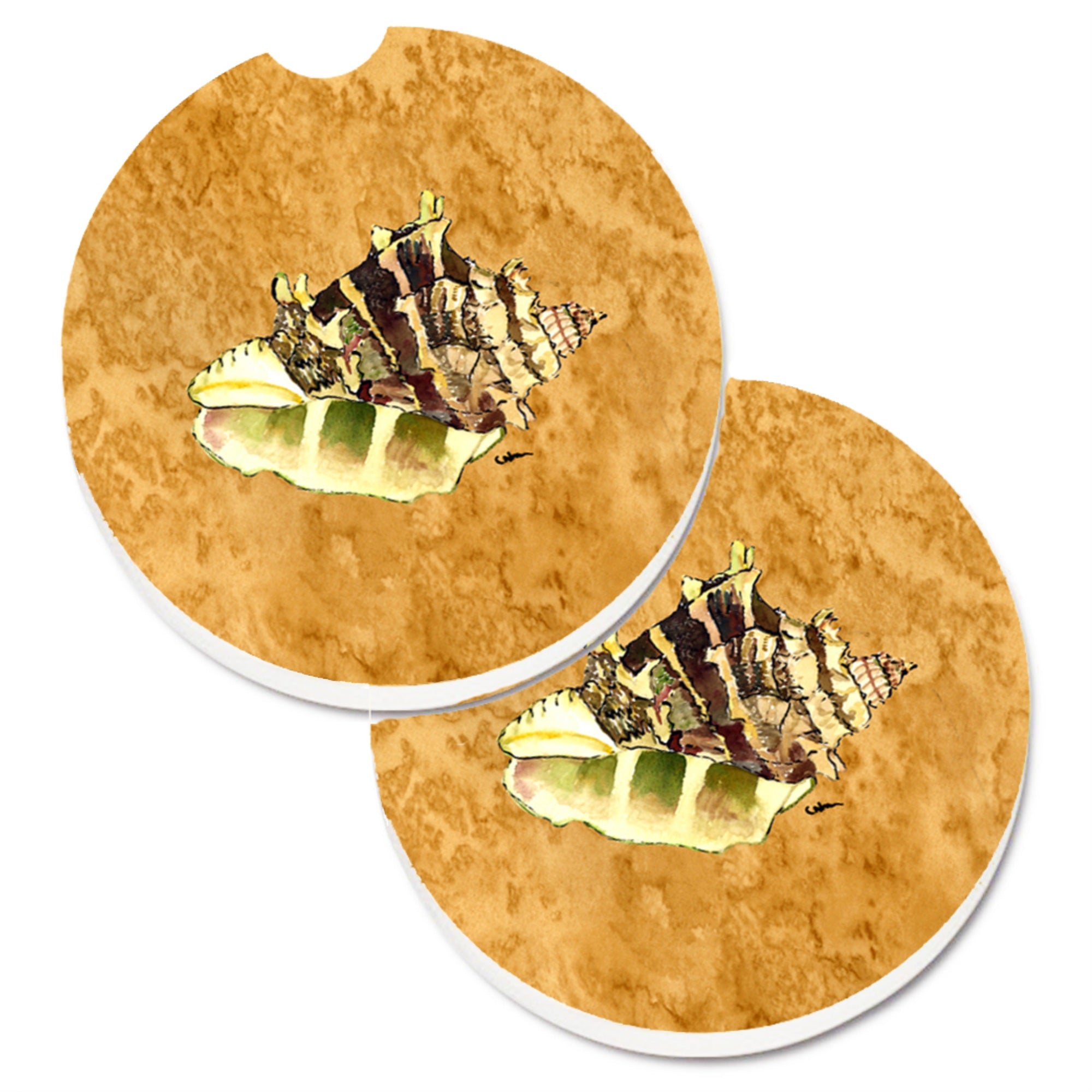 Caroline'S Treasures Shell Set Of 2 Cup Holder Car Coasters 8658Carc, 2.56, Multicolor