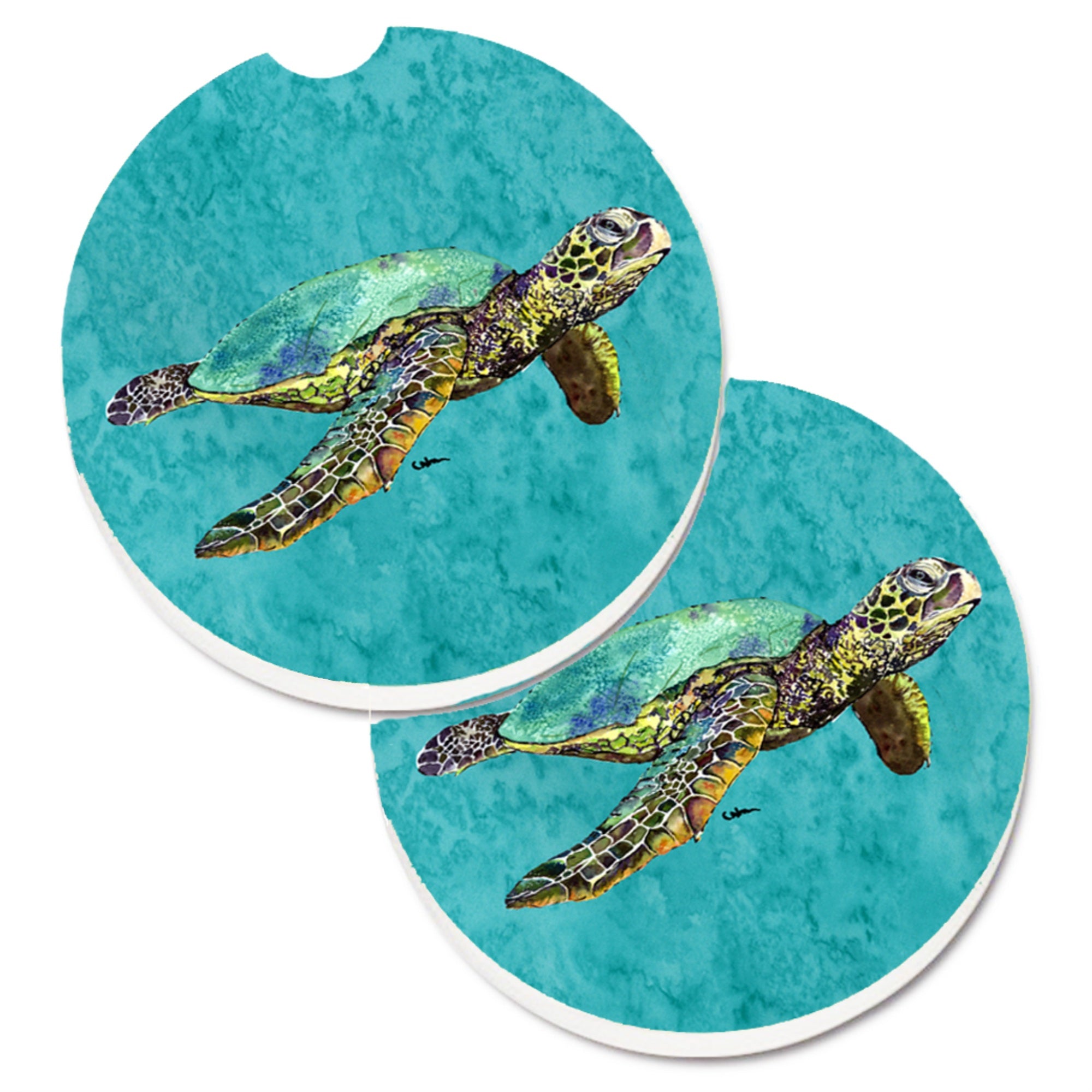 Caroline'S Treasures Turtle Set Of 2 Cup Holder Car Coasters 8659Carc, 2.56, Multicolor