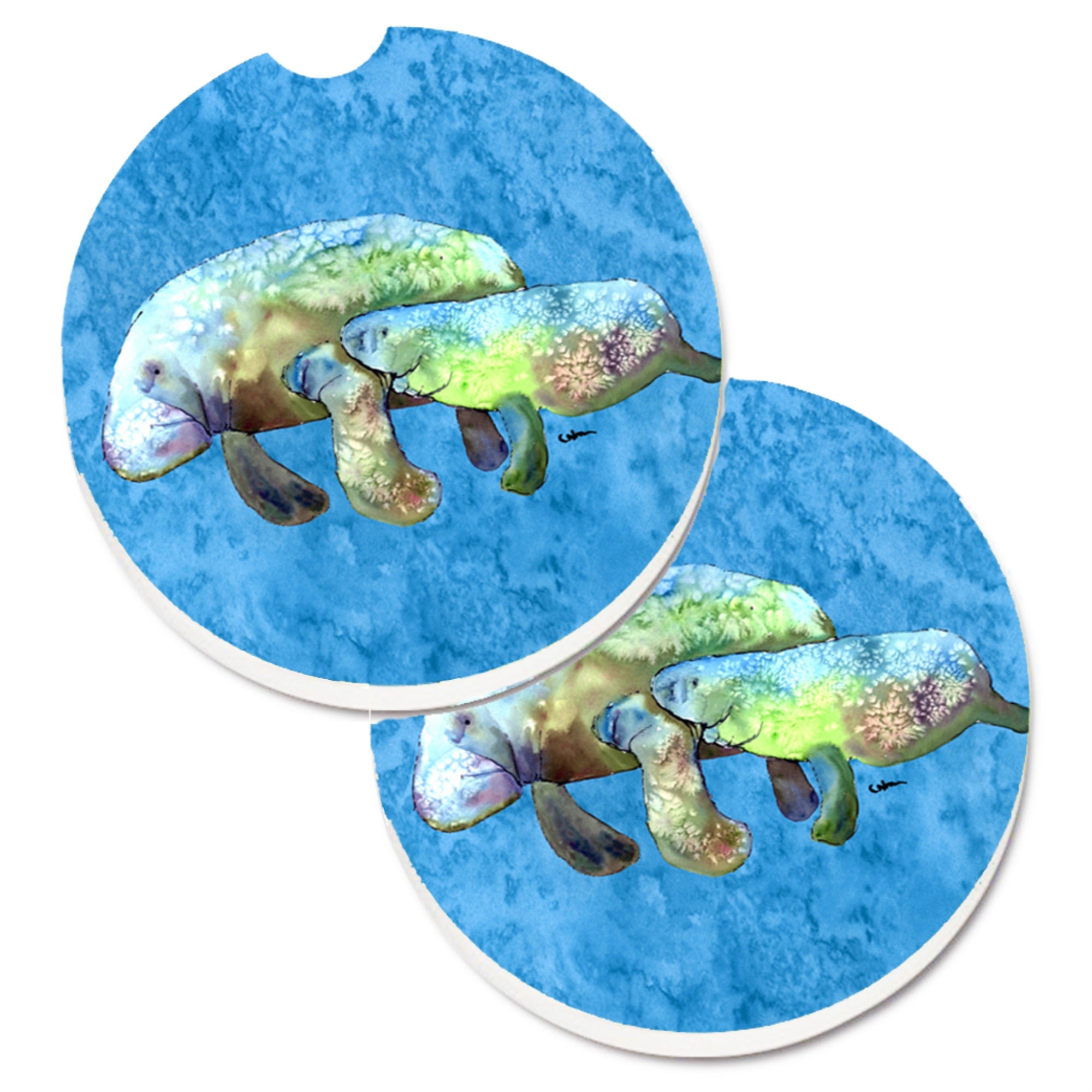 Caroline'S Treasures Manatee Set Of 2 Cup Holder Car Coasters 8660Carc, 2.56, Multicolor