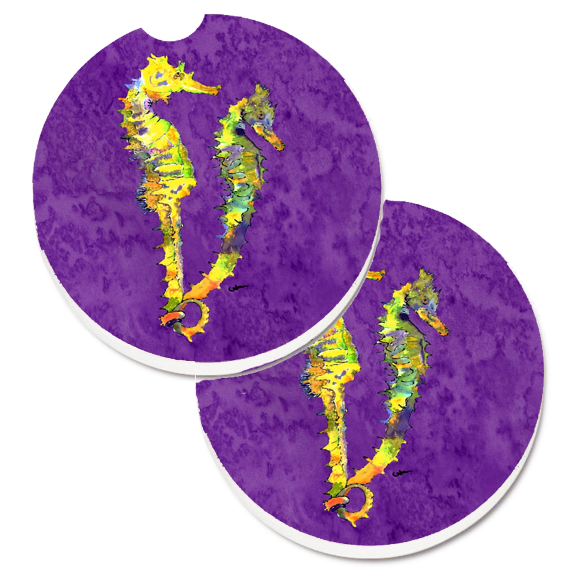 Caroline'S Treasures Seahorse Set Of 2 Cup Holder Car Coasters 8661Carc, 2.56, Multicolor