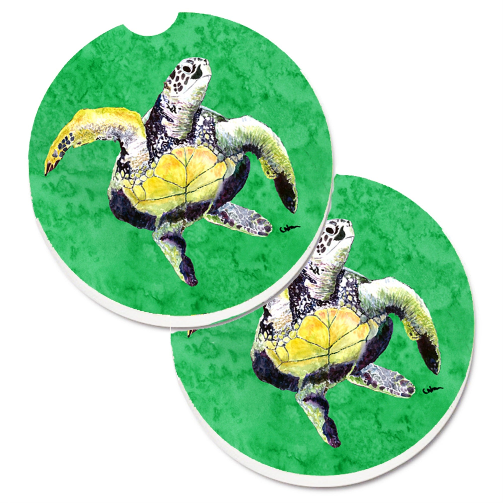 Caroline'S Treasures Turtle Set Of 2 Cup Holder Car Coasters 8671Carc, 2.56, Multicolor