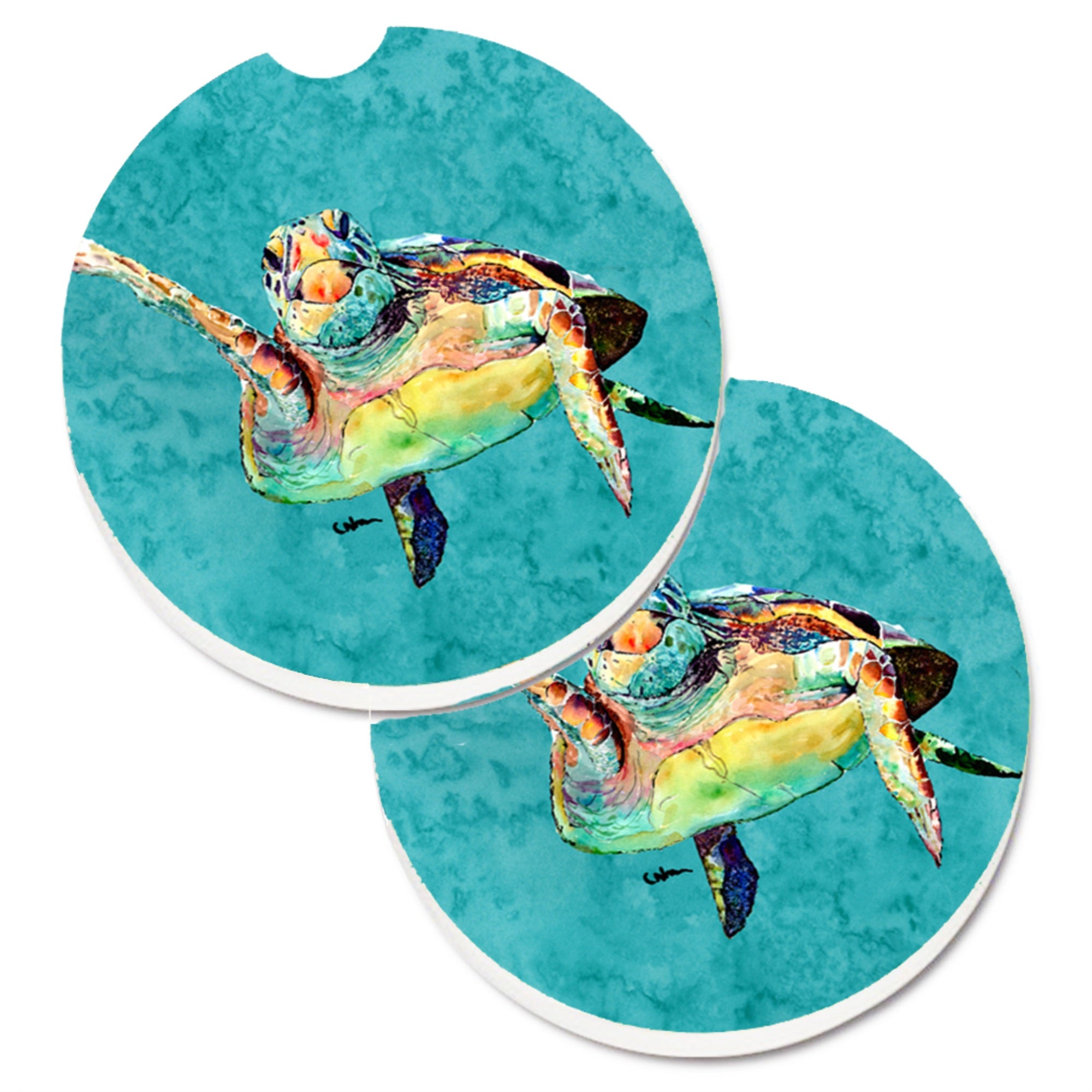Caroline'S Treasures Turtle Set Of 2 Cup Holder Car Coasters 8672Carc, 2.56, Multicolor