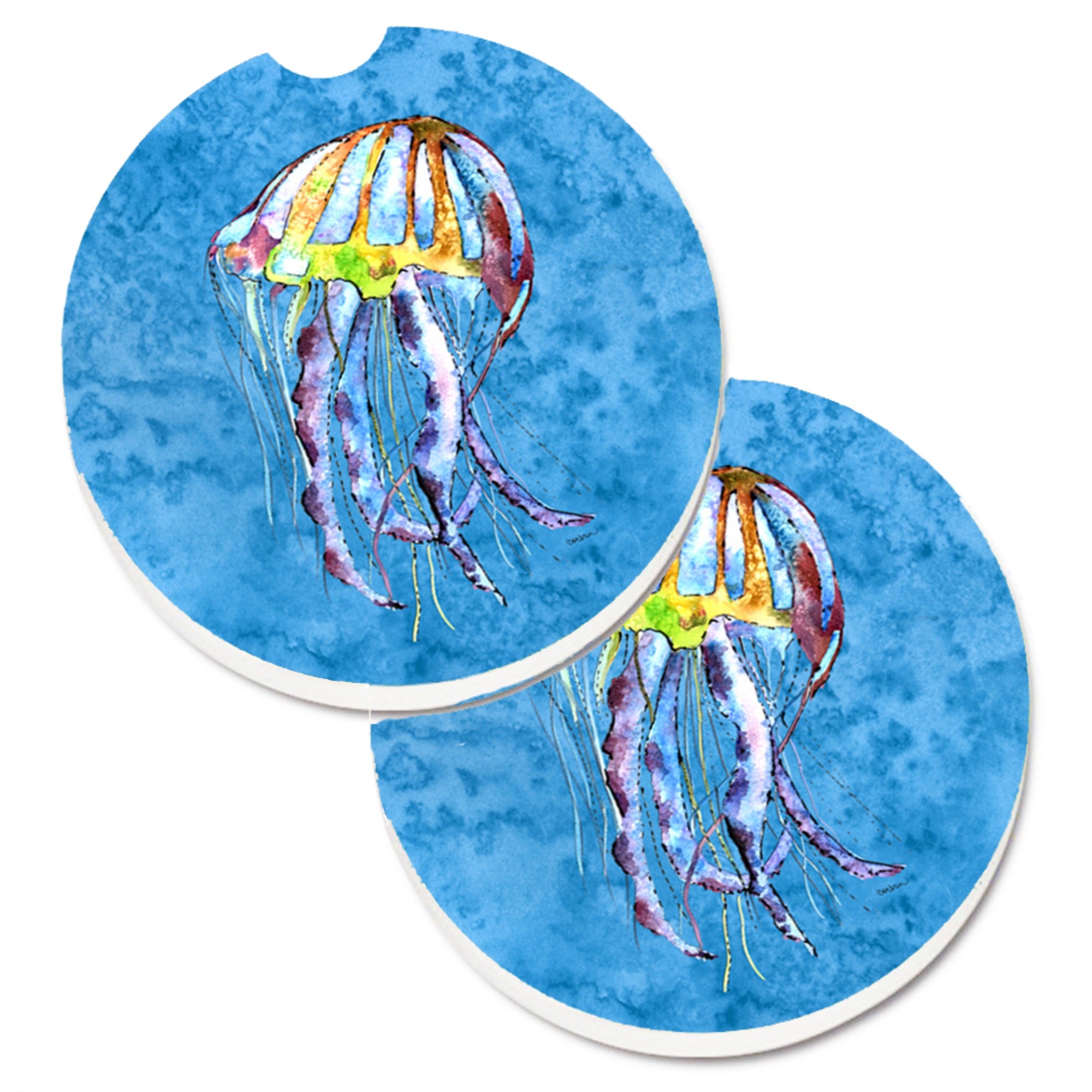 Caroline'S Treasures Jellyfish Set Of 2 Cup Holder Car Coasters 8682Carc, 2.56, Multicolor