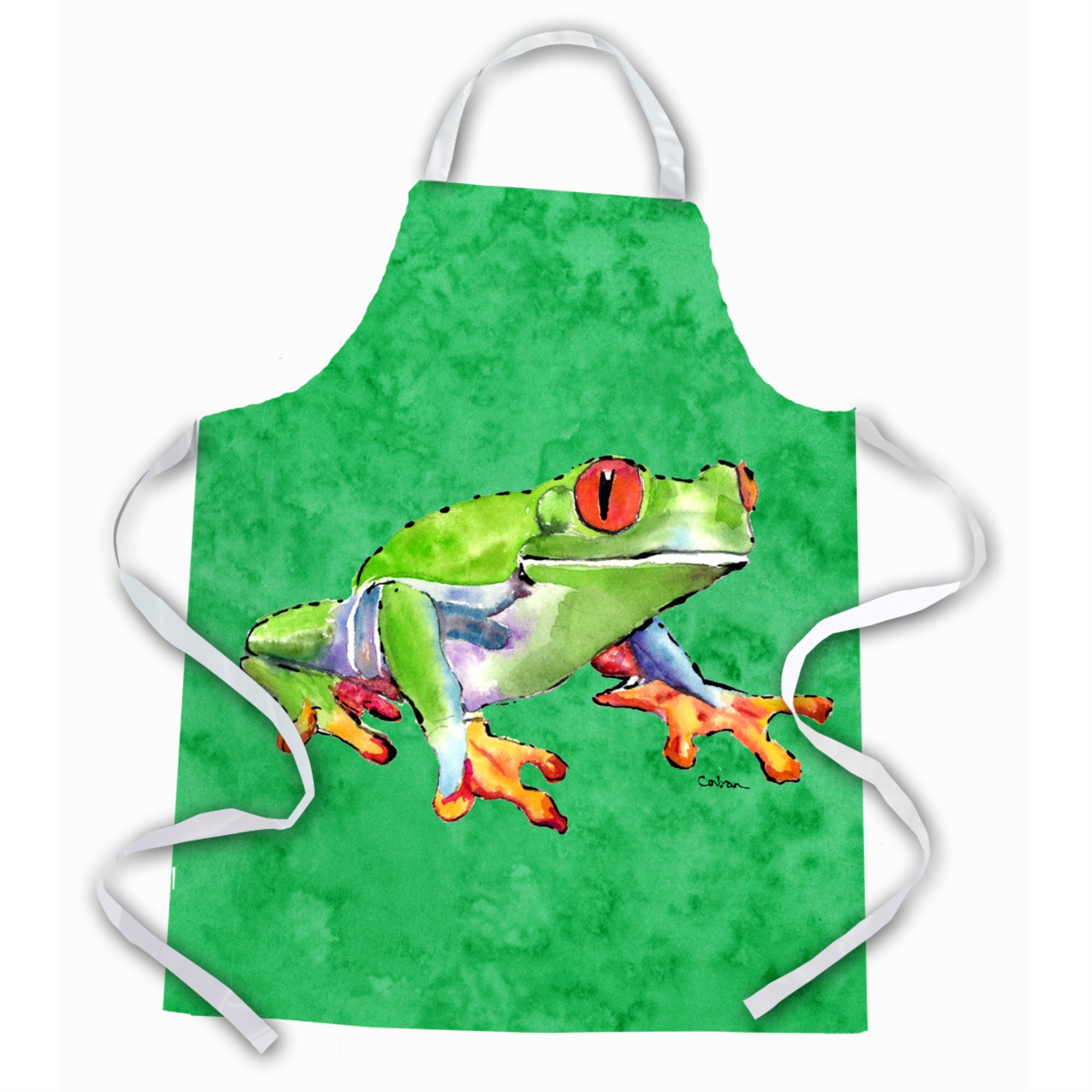 Caroline'S Treasures 8688Apron Green Tree Frog Apron, Large, Multicolor