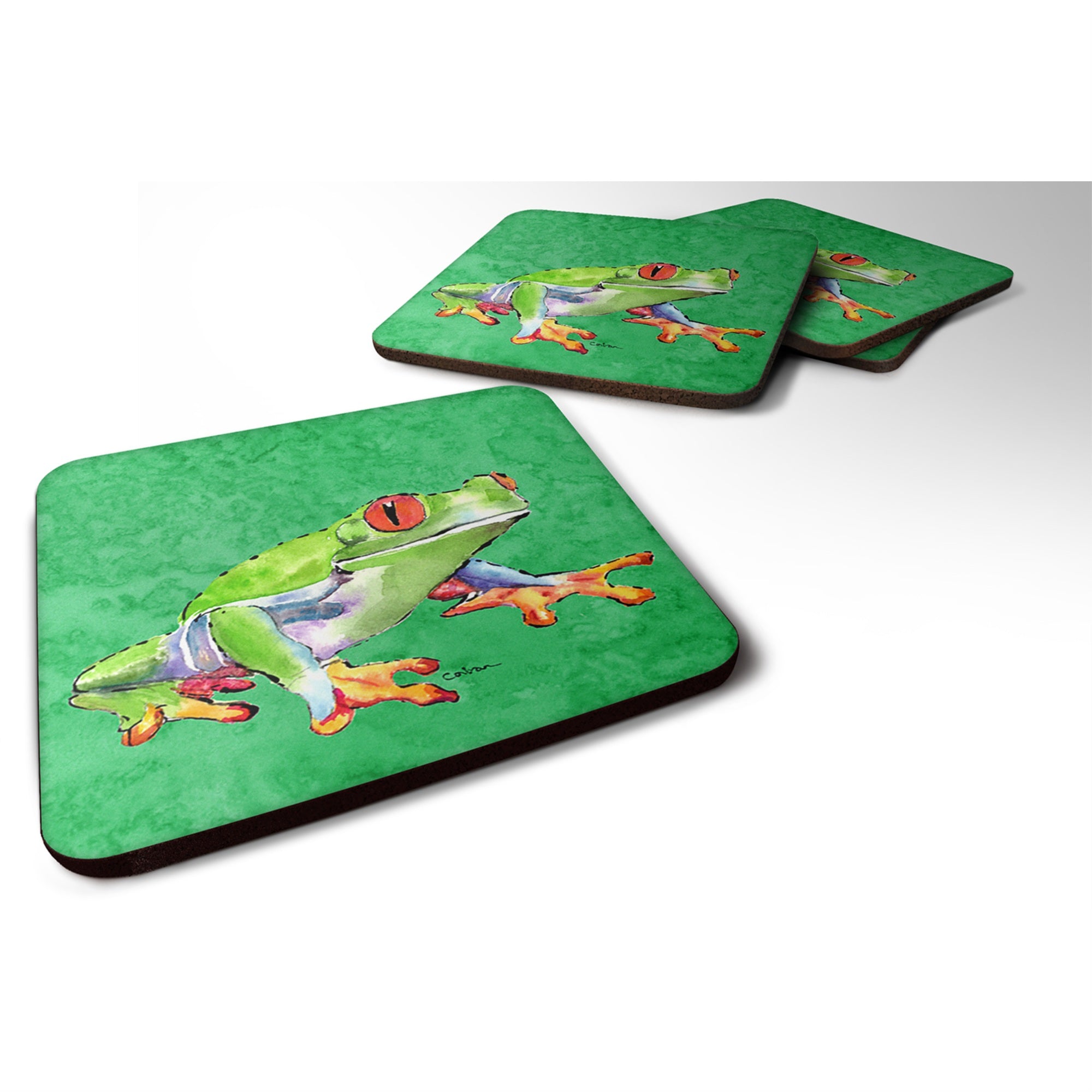Caroline'S Treasures 8688Fc Frog Foam Coasters (Set Of 4), 3.5 H X 3.5 W, Multicolor