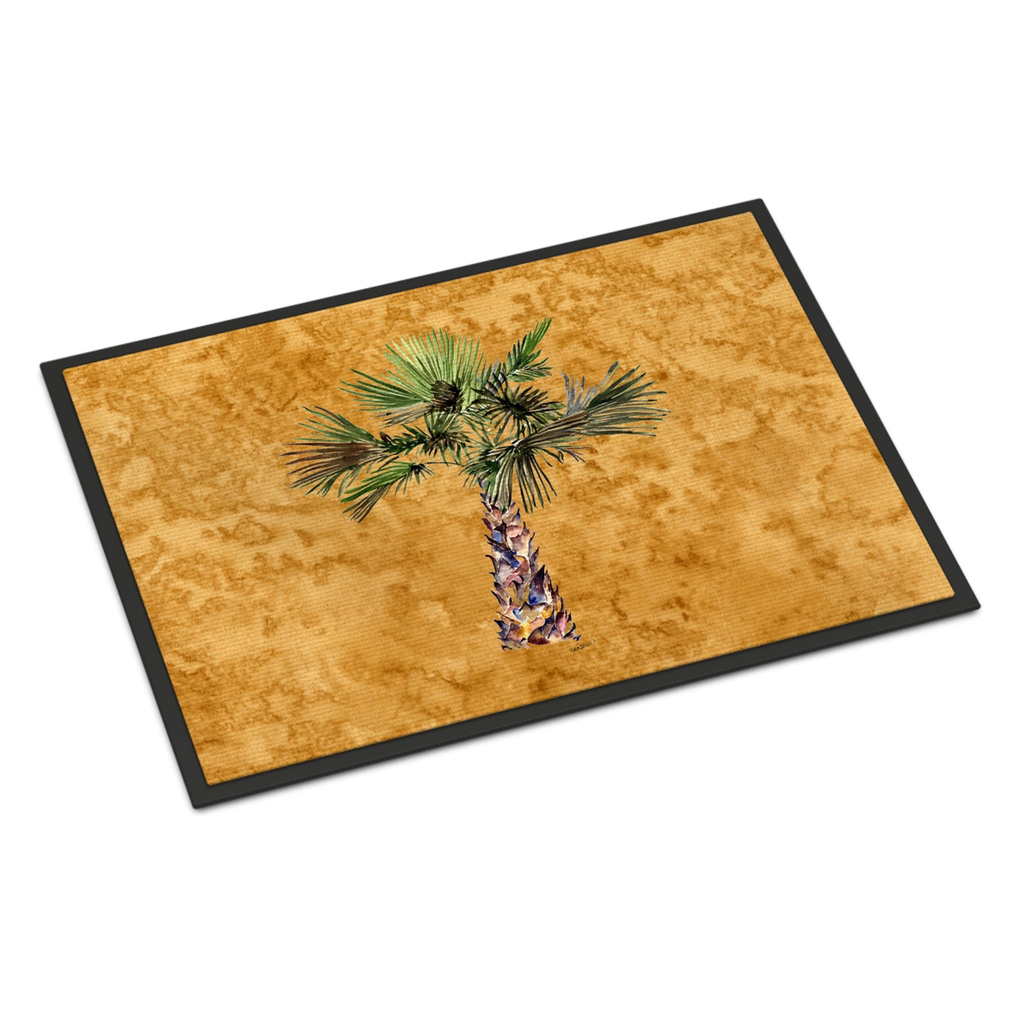 Caroline'S Treasures 8706Mat Palm Tree On Gold Indoor Or Outdoor Mat, 18 X 27, Multicolor