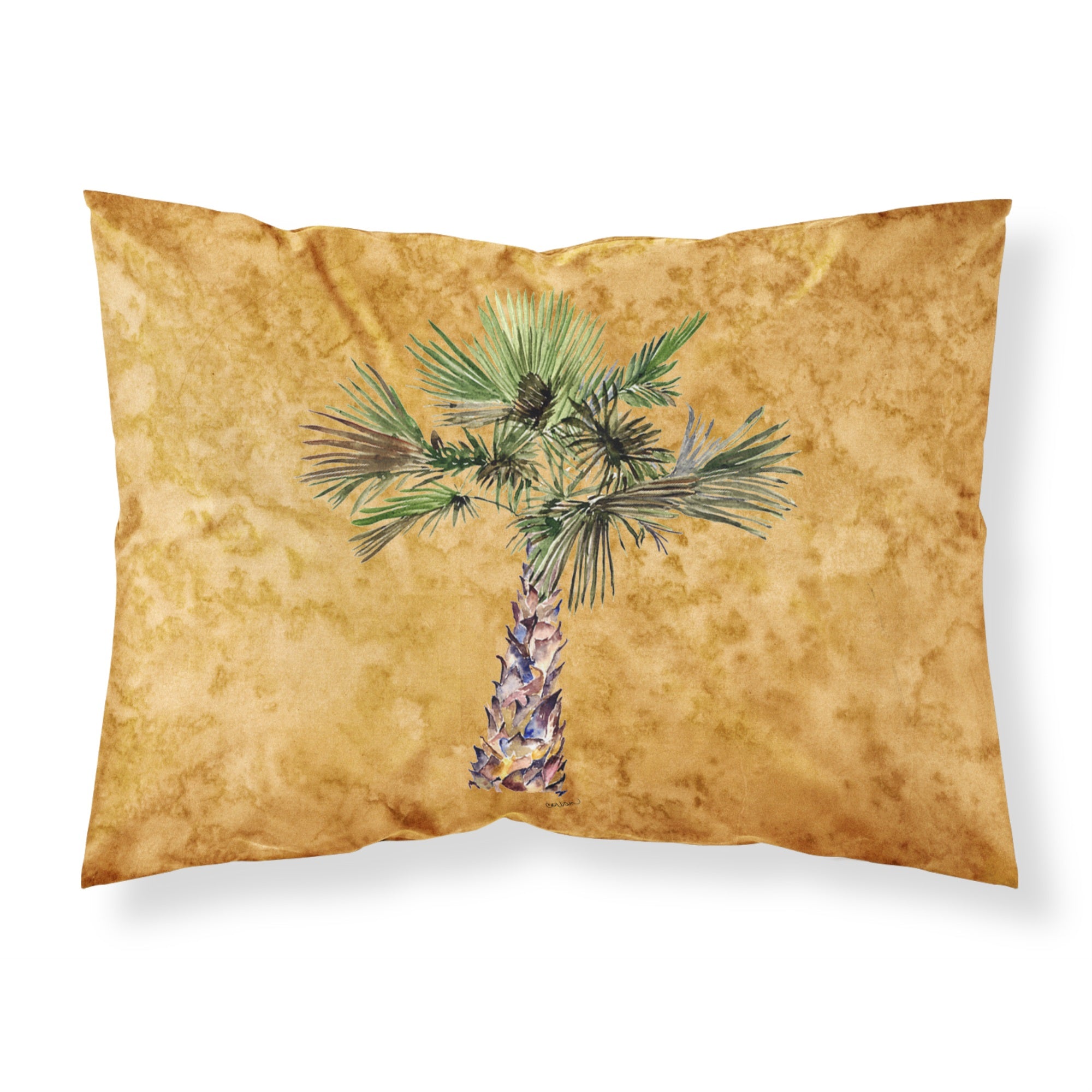Caroline'S Treasures 8706Pillowcase Palm Tree On Gold Fabric Standard Pillowcase, Large, Multicolor