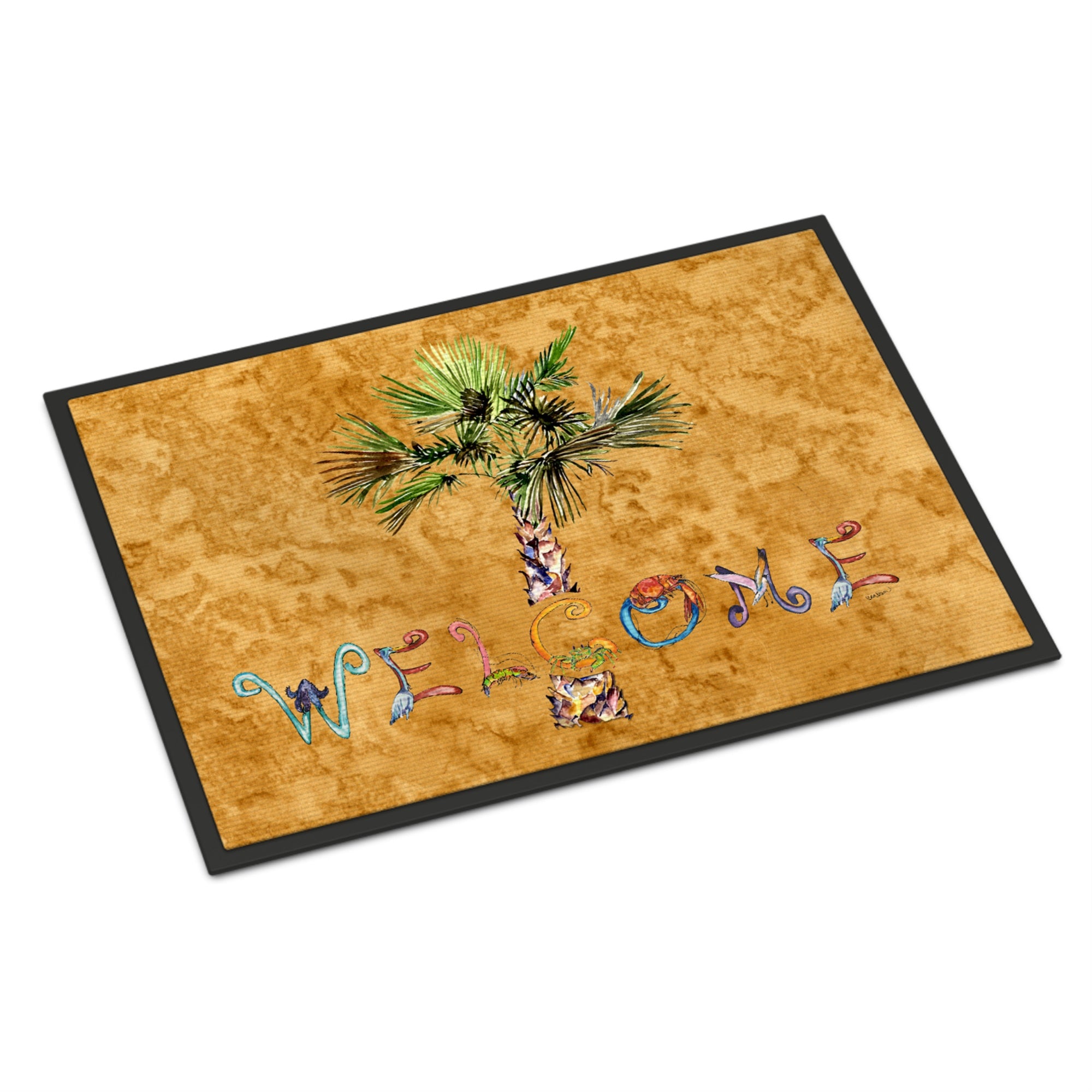 Caroline'S Treasures 8709Jmat Welcome Palm Tree On Gold Indoor Or Outdoor Mat, 24 X 36, Multicolor