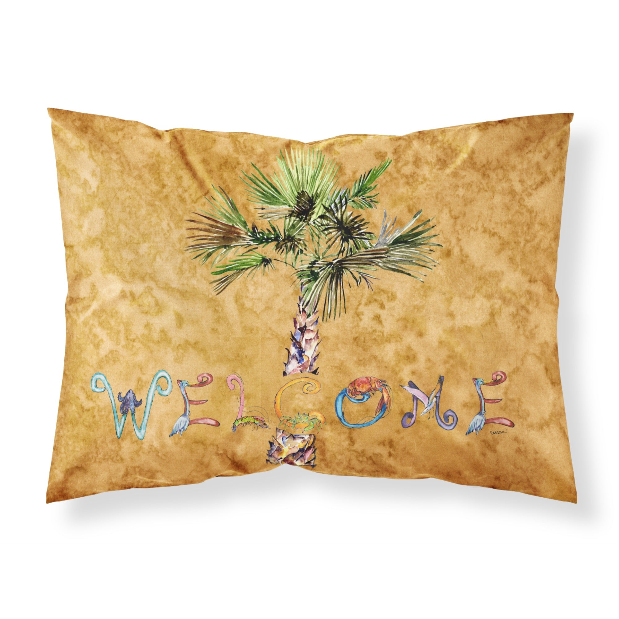 Caroline'S Treasures 8709Pillowcase Welcome Palm Tree On Gold Fabric Standard Pillowcase, Large, Multicolor