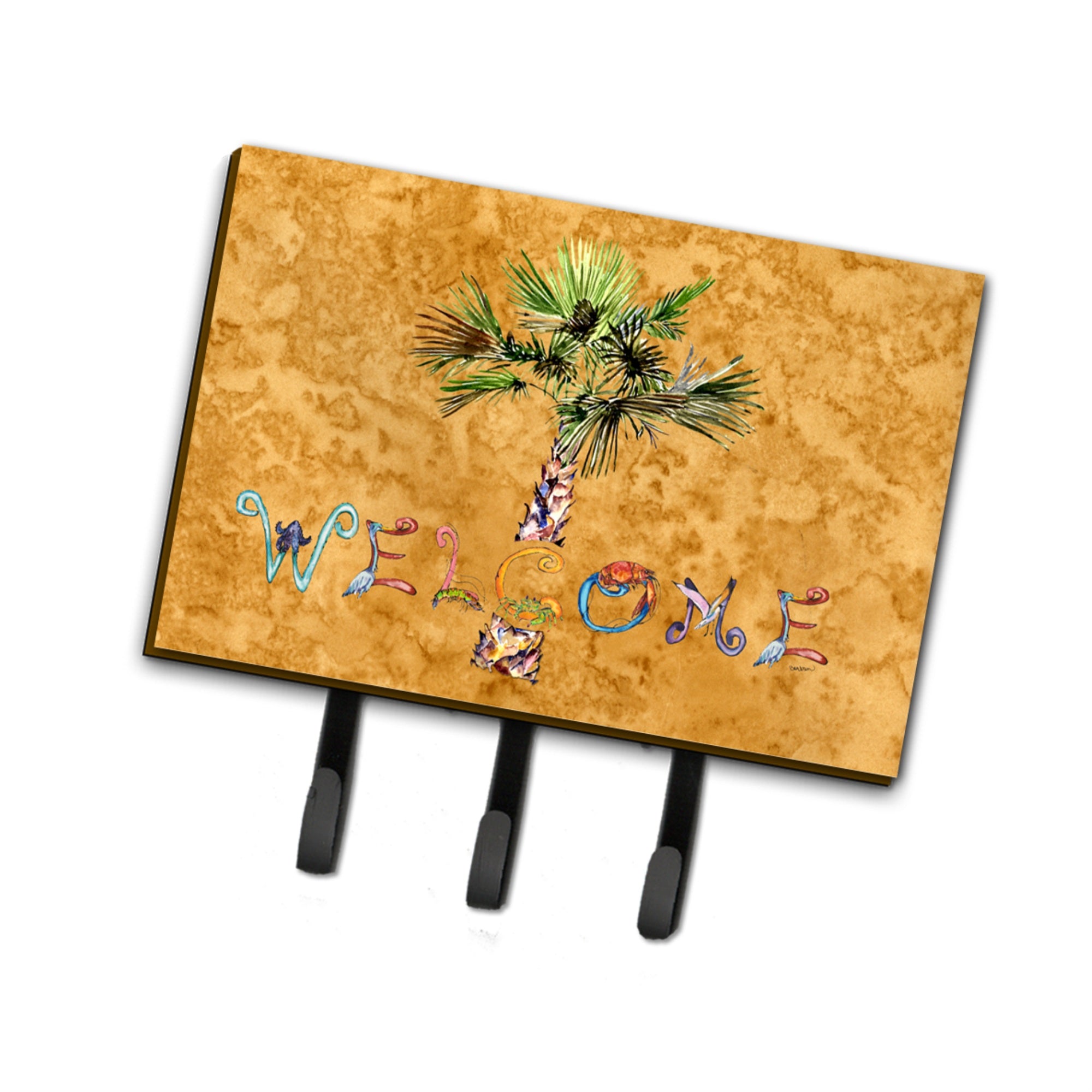 Caroline'S Treasures 8709Th68 Welcome Palm Tree On Gold Leash Or Key Holder, Large, Multicolor