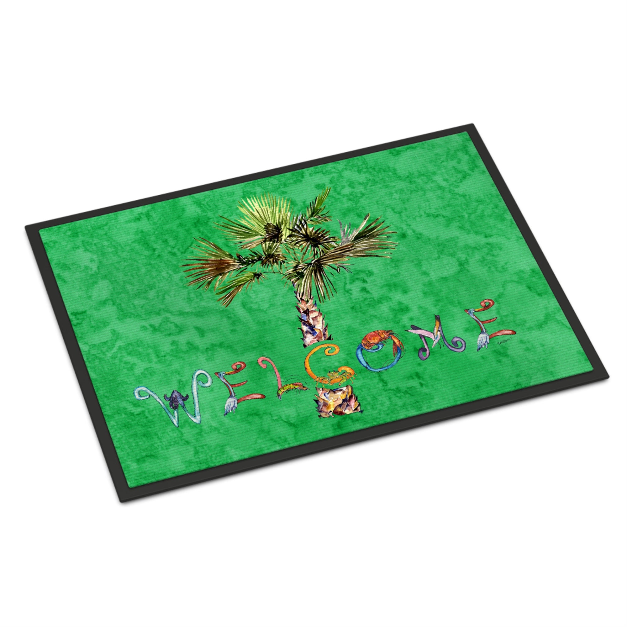 Caroline'S Treasures 8710Mat Welcome Palm Tree On Green Indoor Or Outdoor Mat, 18 X 27, Multicolor