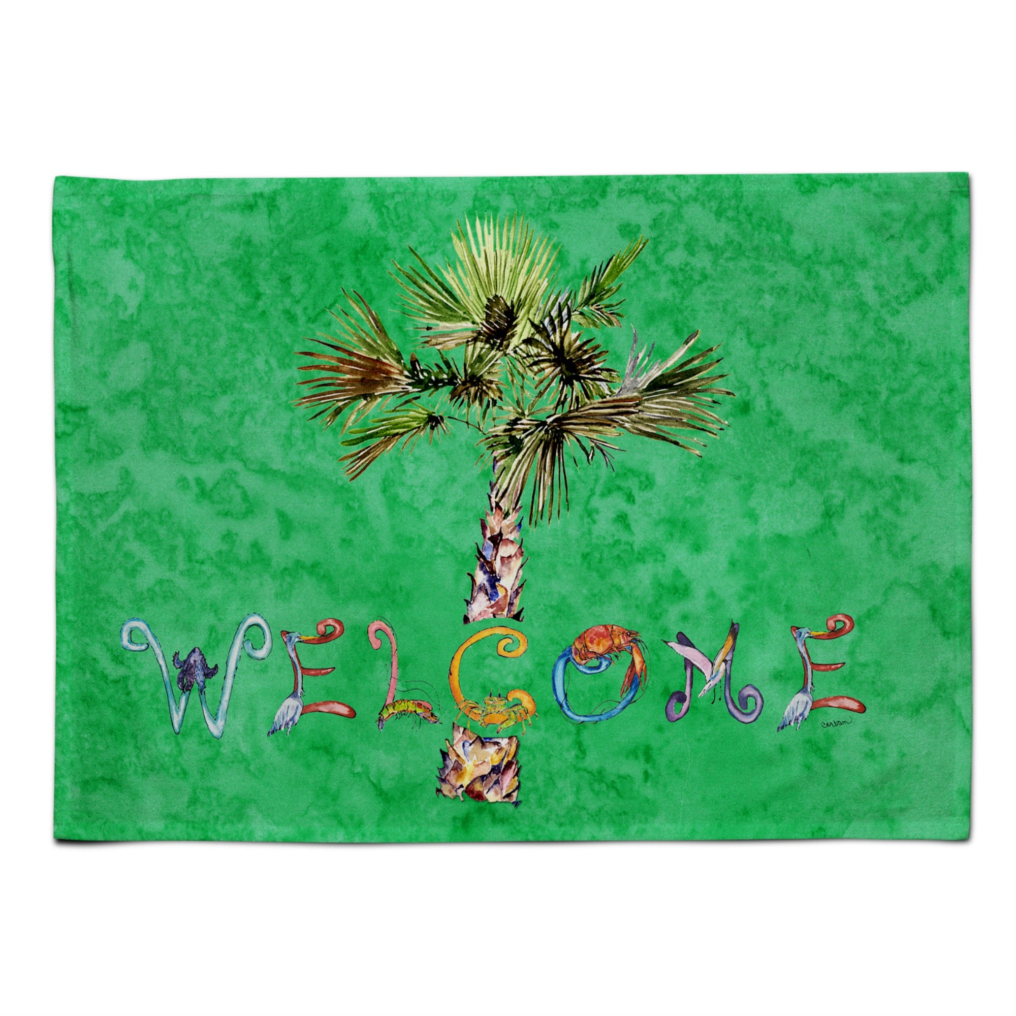 Caroline'S Treasures 8710Plmt Welcome Palm Tree On Green Fabric Placemat, Multicolor