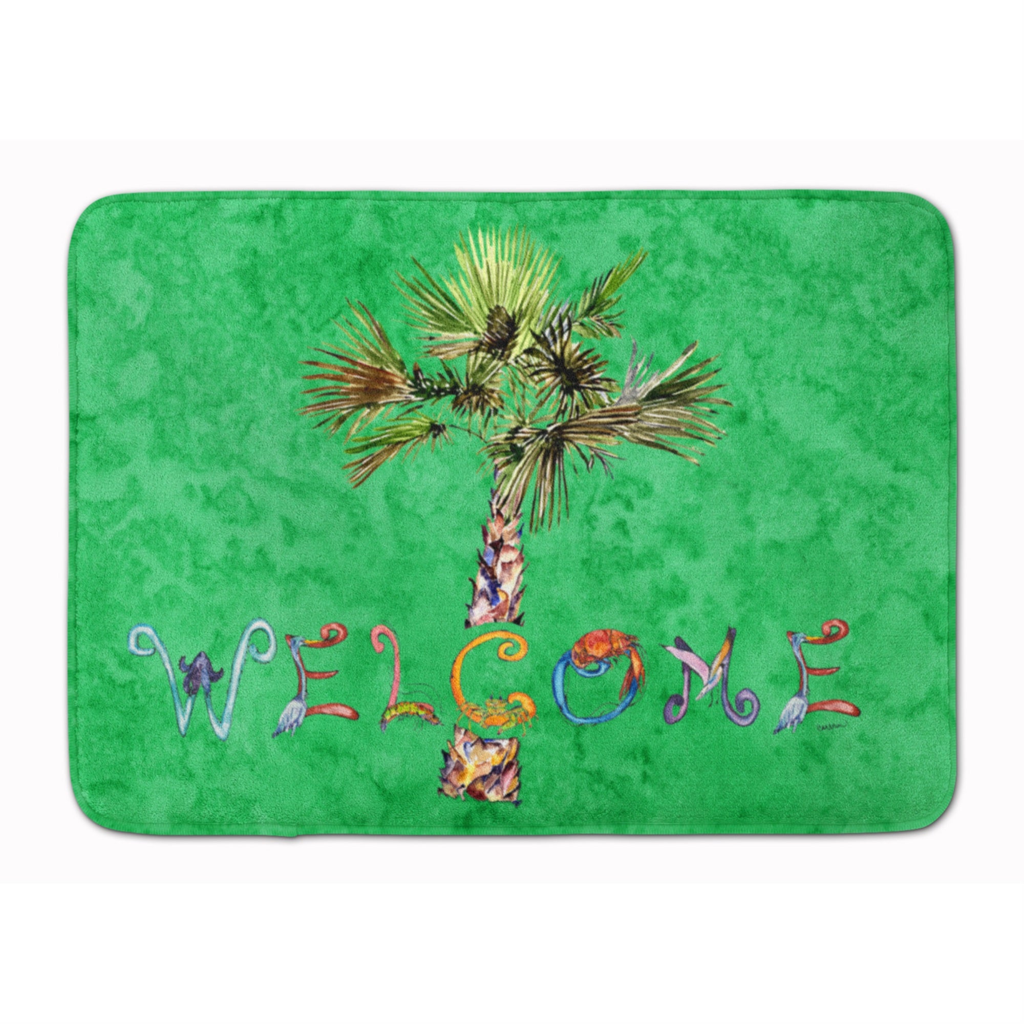 Caroline'S Treasures Welcome Palm Tree On Green Floor Mat, 19 X 27, Multicolor