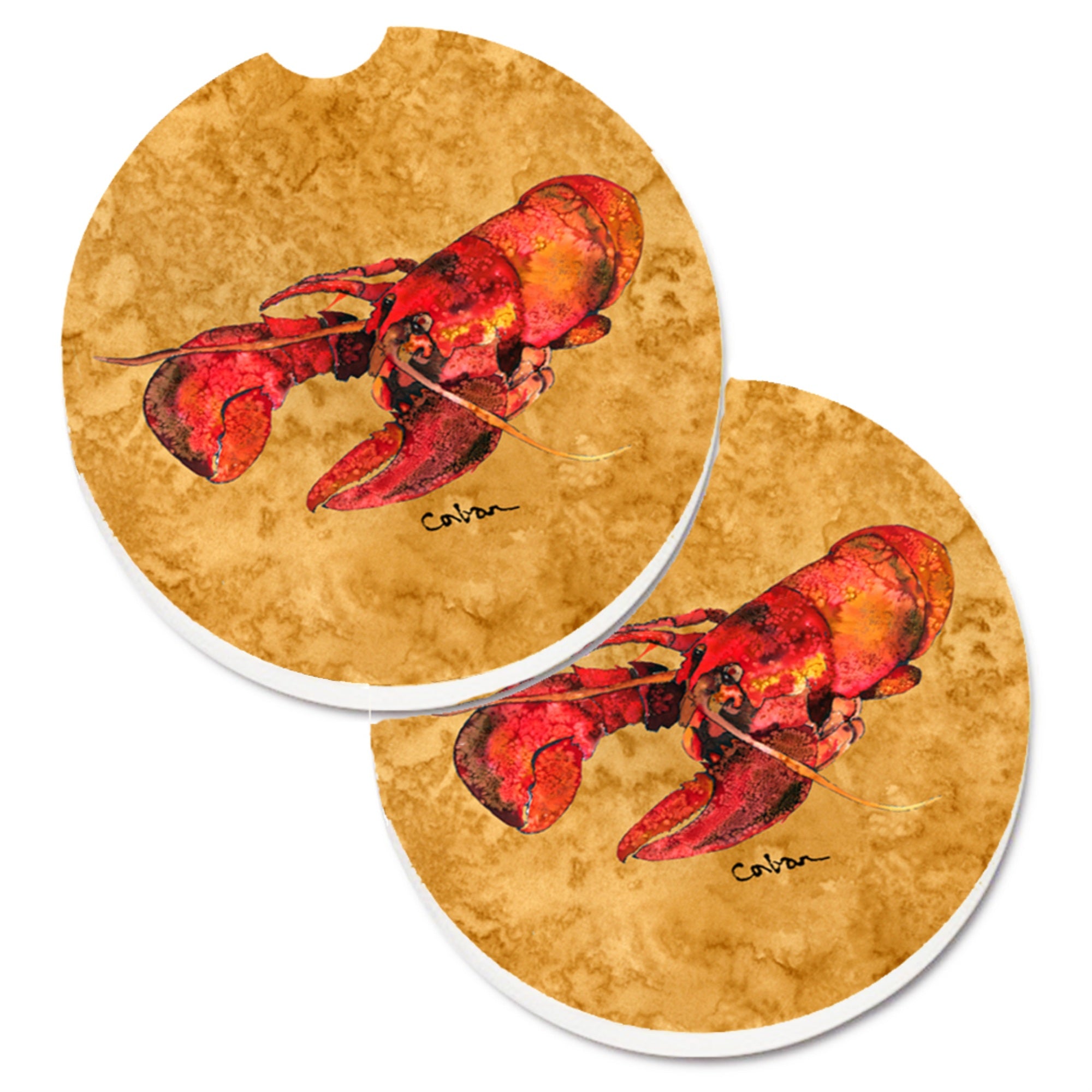 Caroline'S Treasures Lobster Set Of 2 Cup Holder Car Coasters 8715Carc, 2.56, Multicolor
