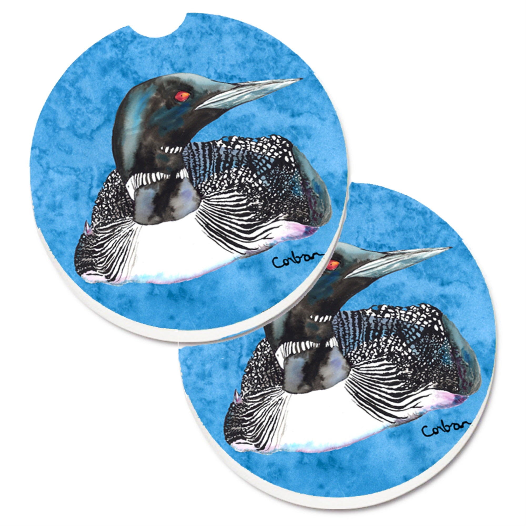 Caroline'S Treasures Loon Set Of 2 Cup Holder Car Coasters 8717Carc, 2.56, Multicolor