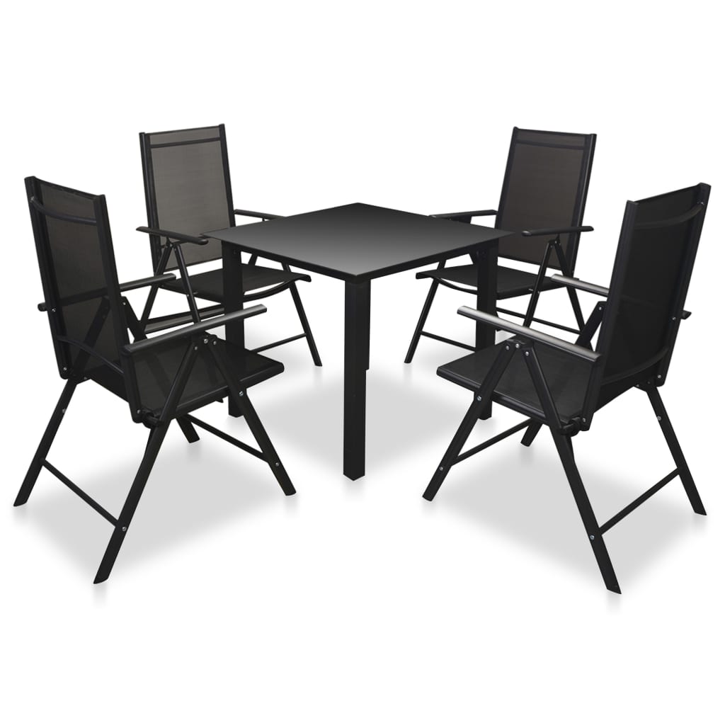 Vidaxl 5 Piece Patio Dining Set With Folding Chairs Aluminum Black